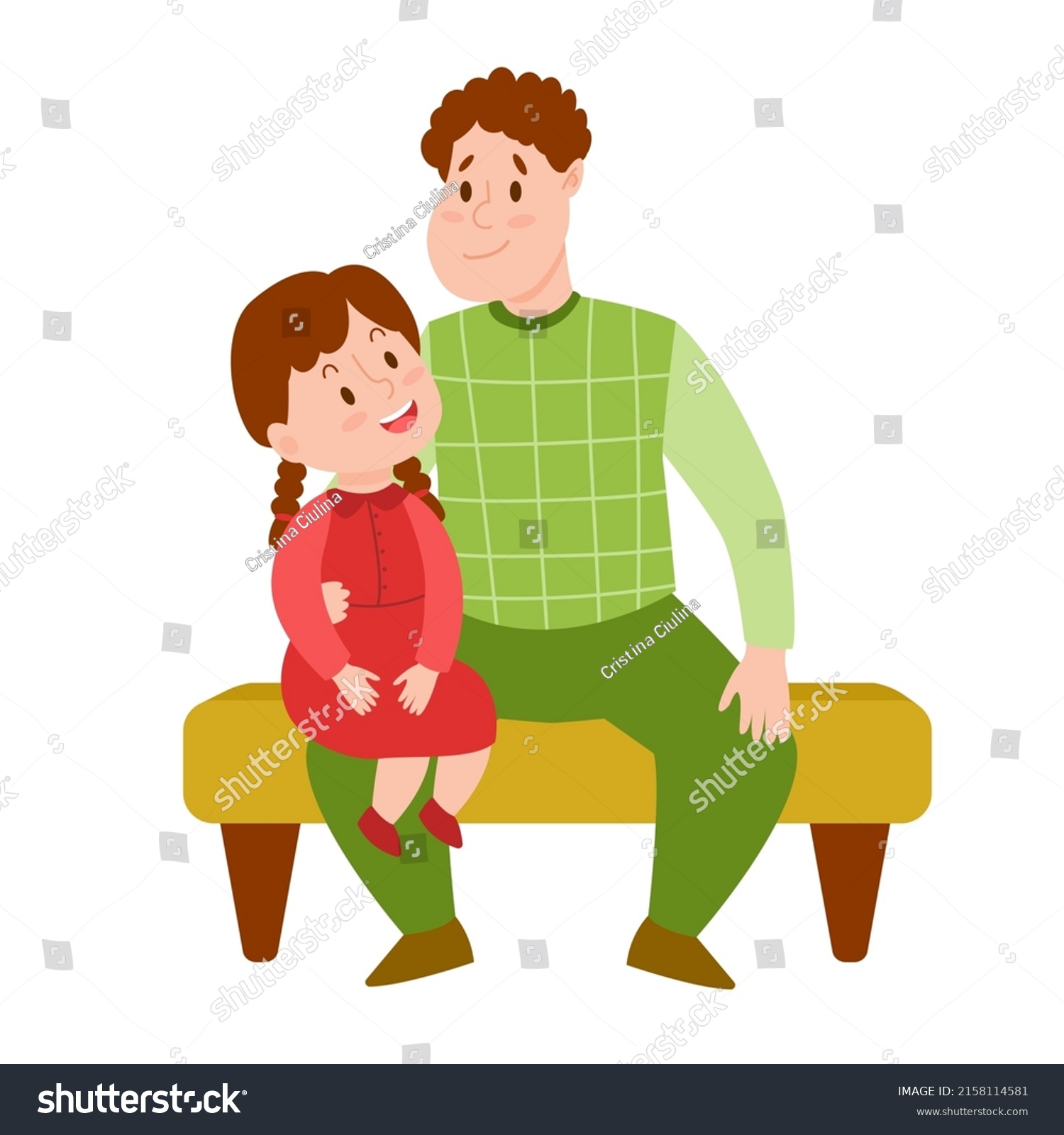 Vector Cartoon Illustration Father Daughter Dad Stock Vector (Royalty ...