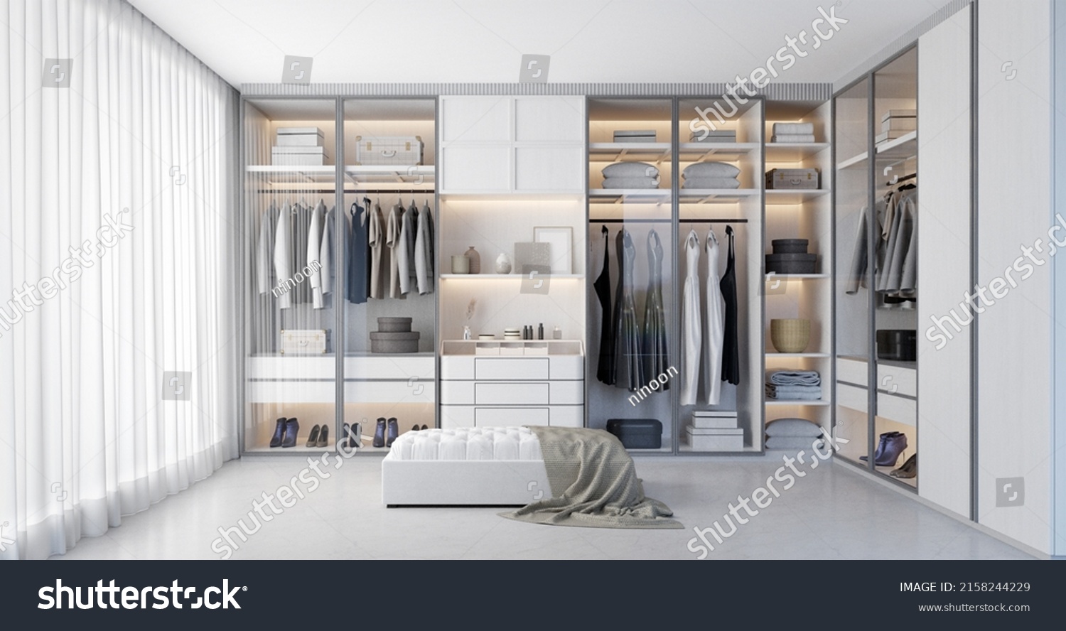 White Luxury Walk Closet Interior Light Stock Illustration 2158244229 ...