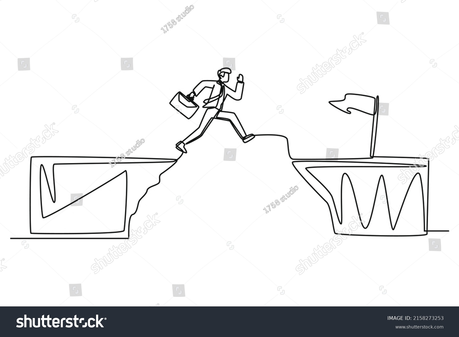 Continuous Line Drawing Brave Businessman Jumping Stock Vector (Royalty ...