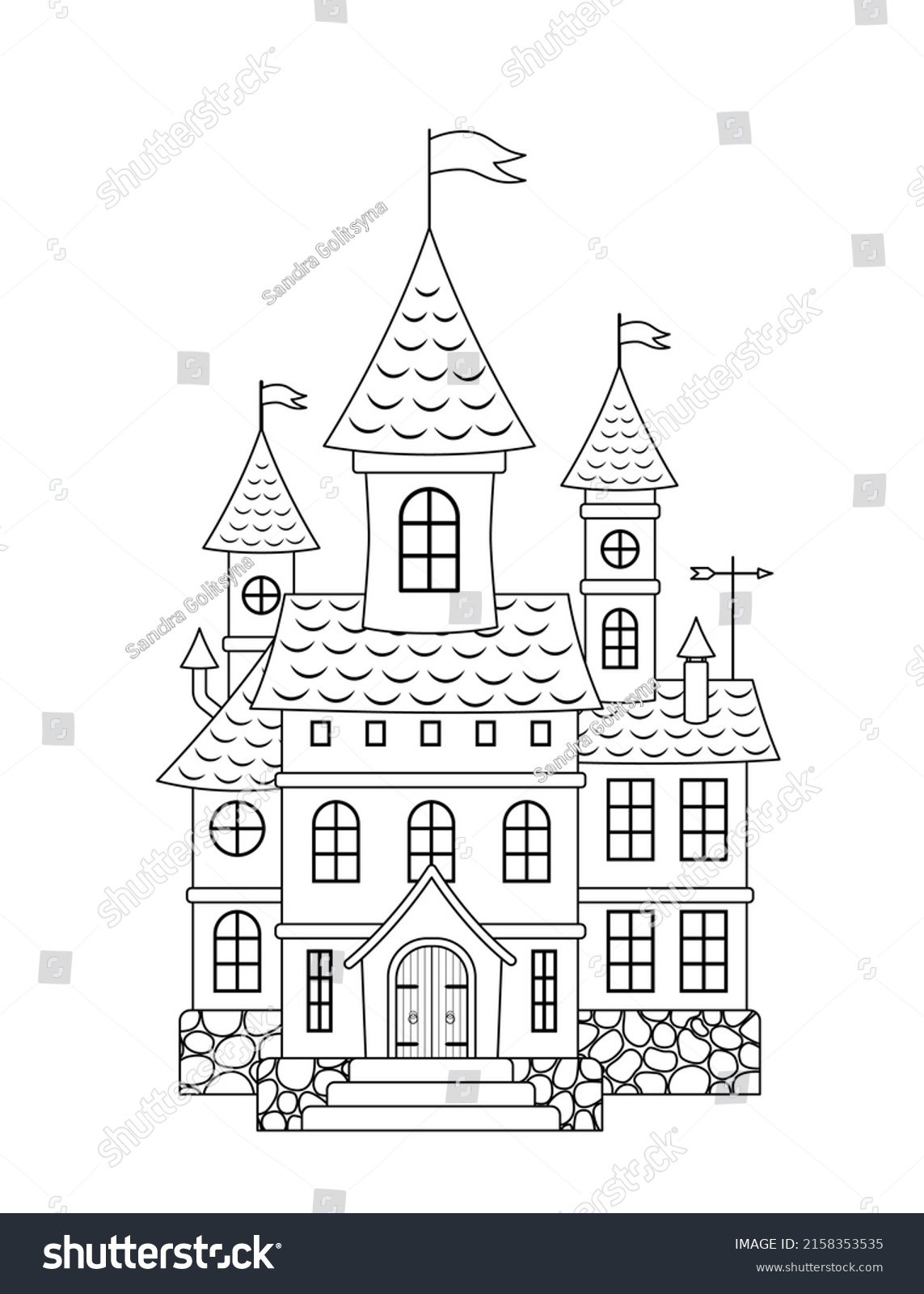 Castle Coloring Page Black White Medieval Stock Vector (Royalty Free ...