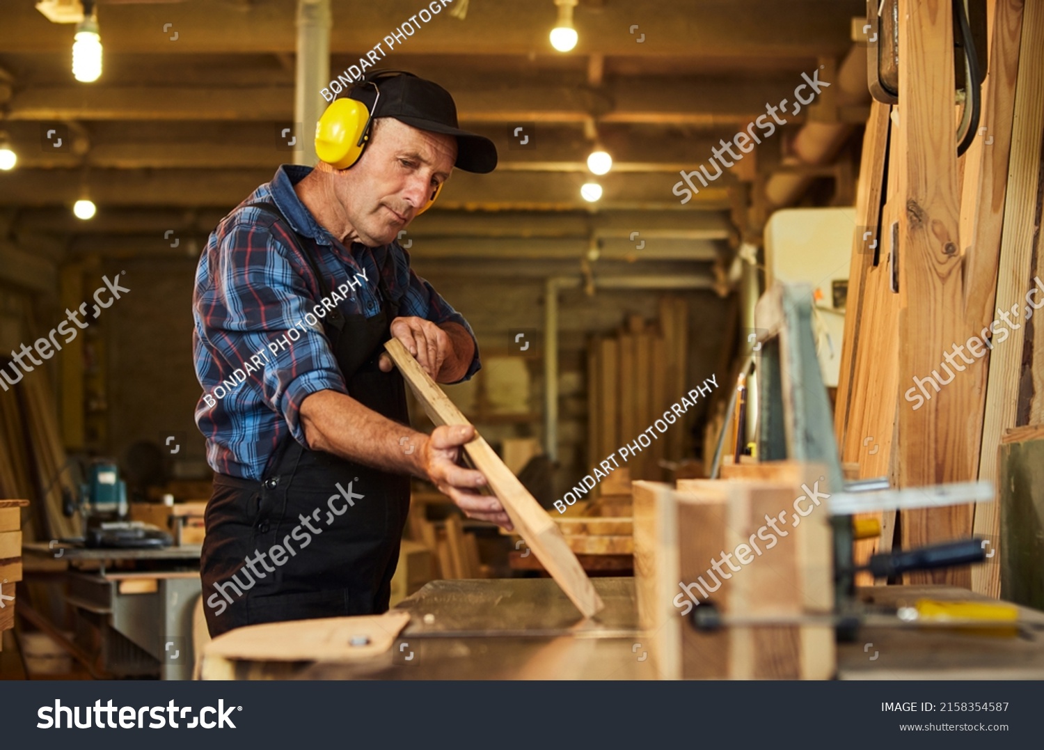 Senior Carpenter Uniform Works On Woodworking Stock Photo 2158354587 ...