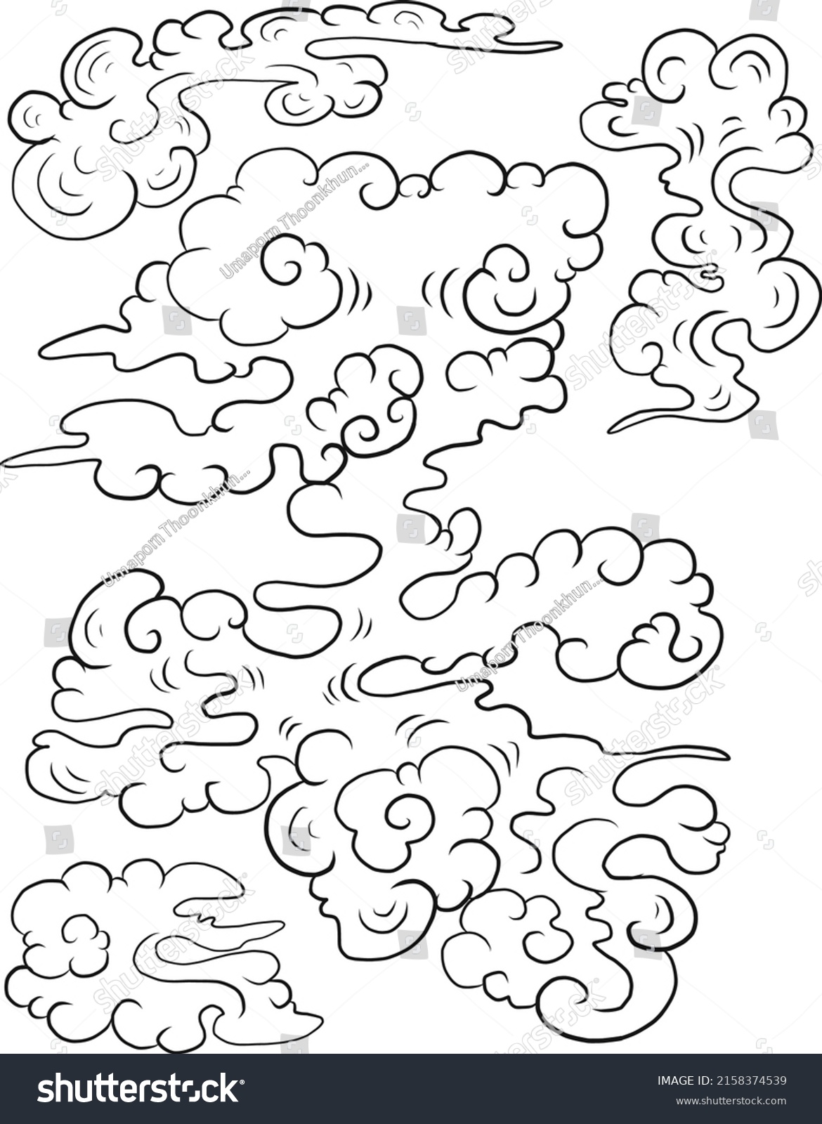 Chinese Cloud Vector Coloring Book Printing Stock Vector (Royalty Free ...