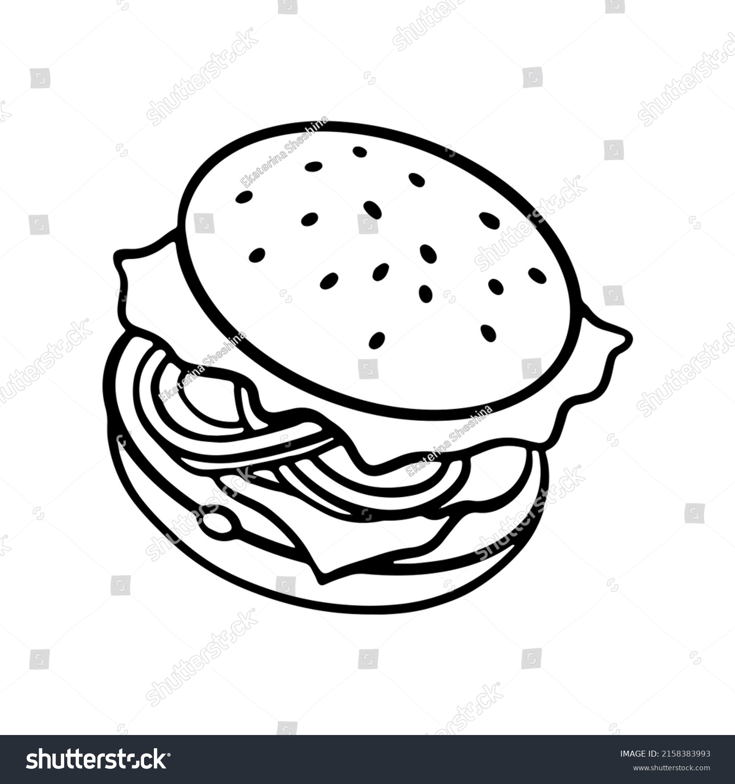 Hamburger Outline Doodle Cartoon Vector Illustration Stock Vector ...