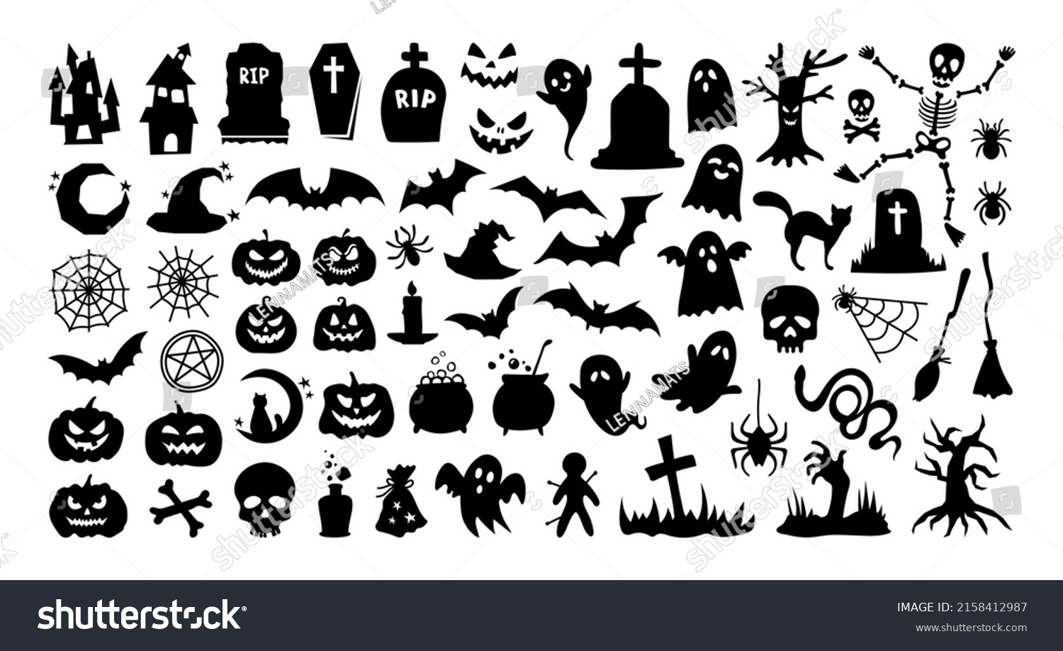 Big Set Halloween Silhouettes Icon Character Stock Vector (Royalty Free ...