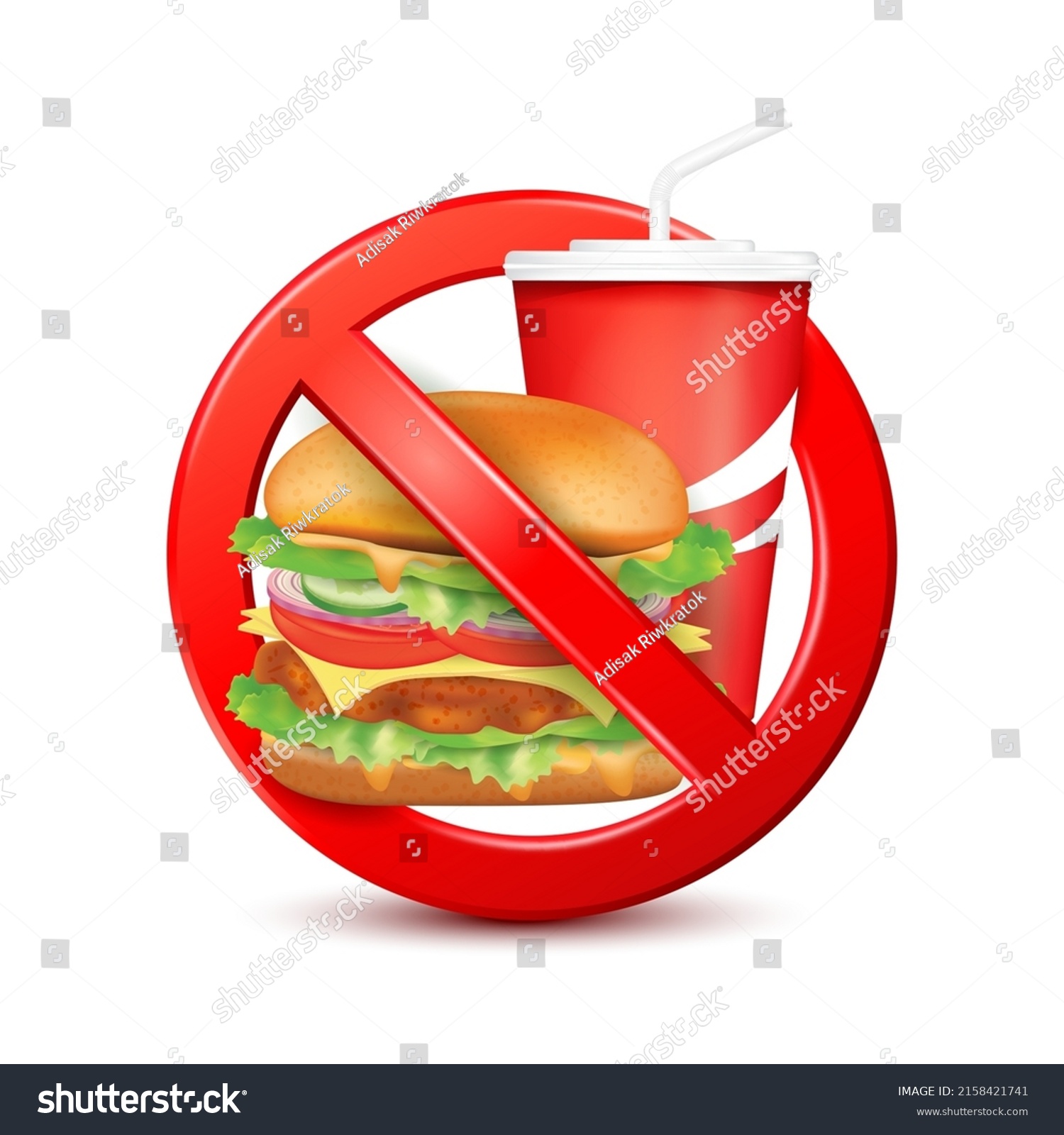 Fast Food Inside Red Banned Sign Stock Vector (Royalty Free) 2158421741 ...