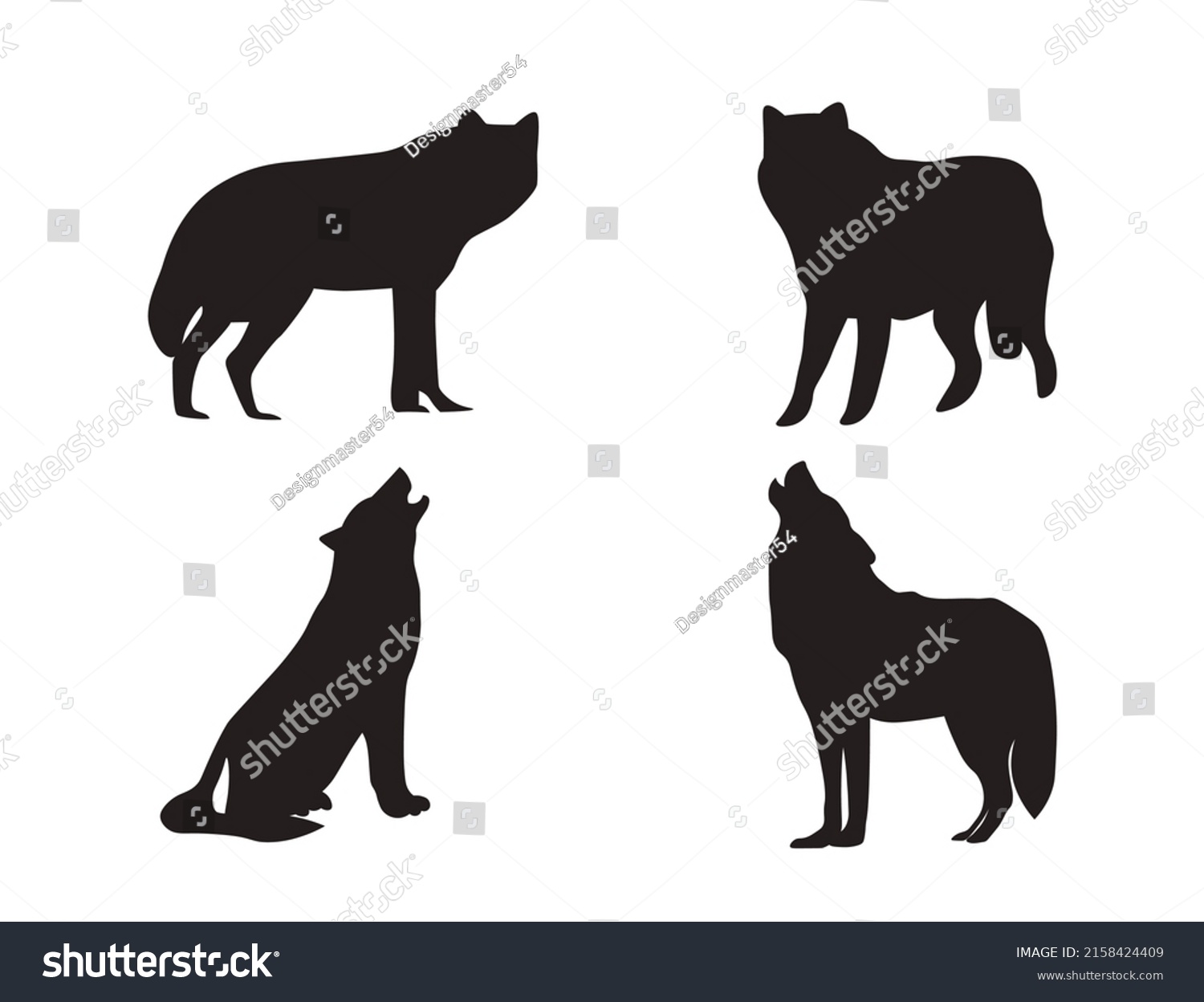 Wolf Set Vector Black Design Free Stock Vector (Royalty Free ...