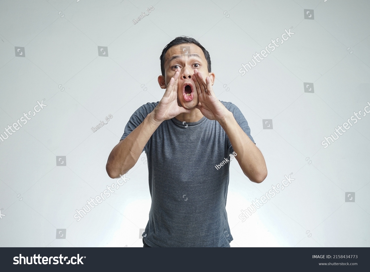 Close Portrait Young Asian Man Shouting Stock Photo 2158434773 ...