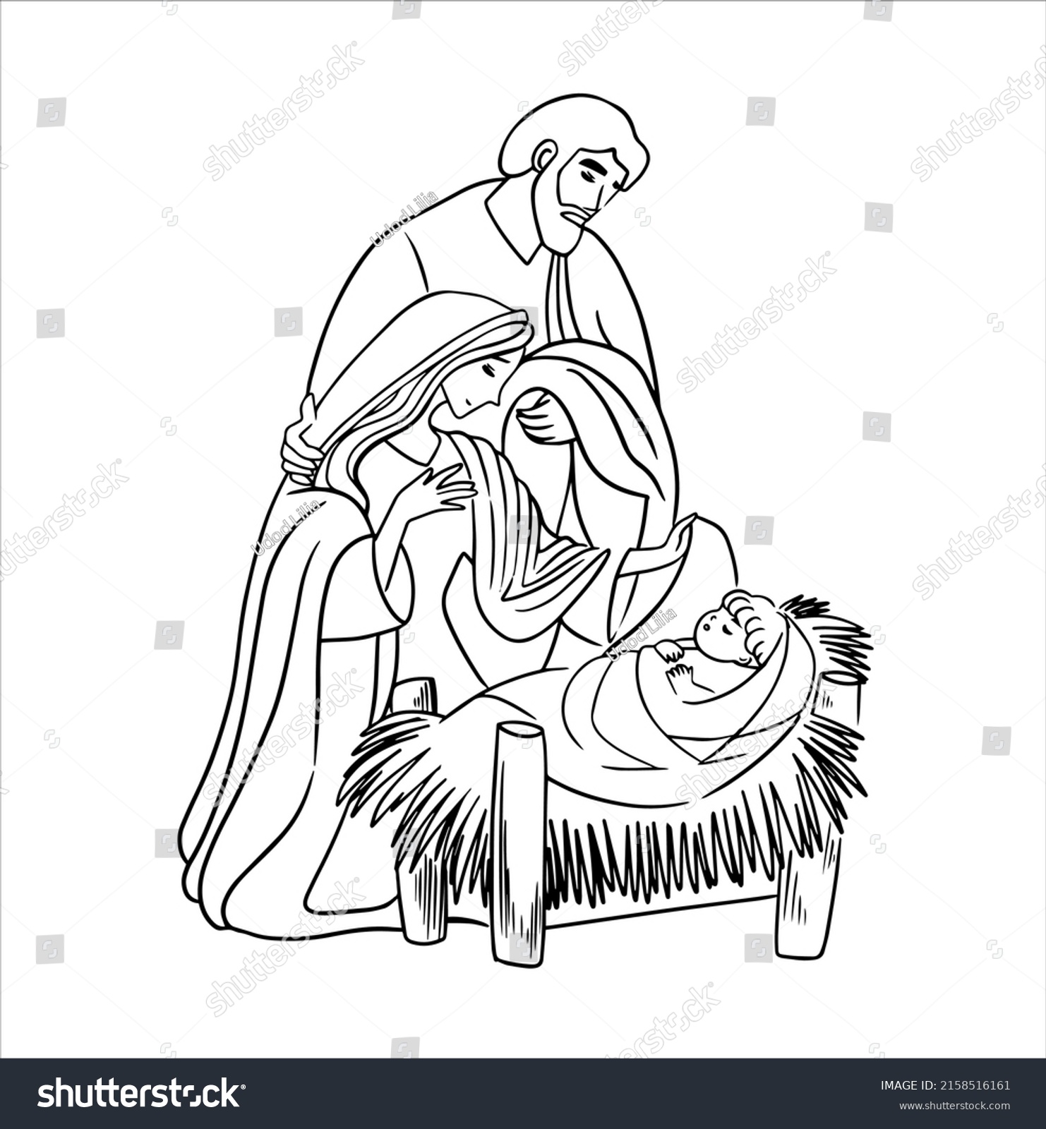 Vector Illustration Joseph Mary Baby Jesus Stock Vector (Royalty Free ...