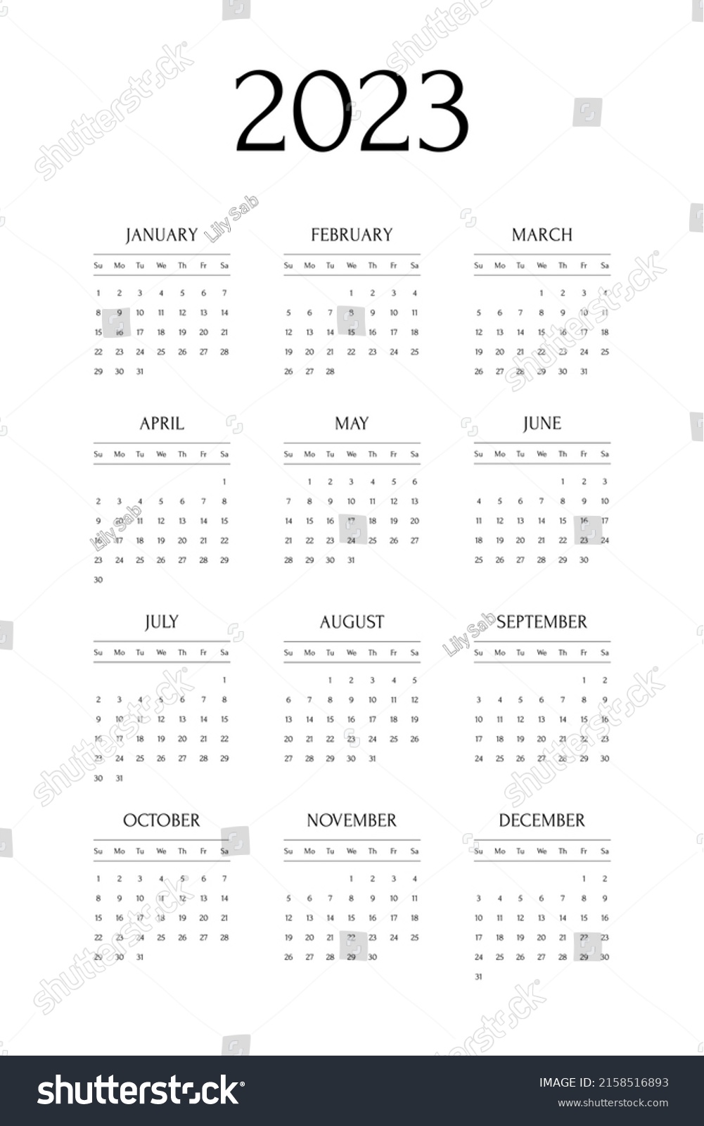 Calendar Grid Template 2023 Year Planner Stock Vector (Royalty Free ...