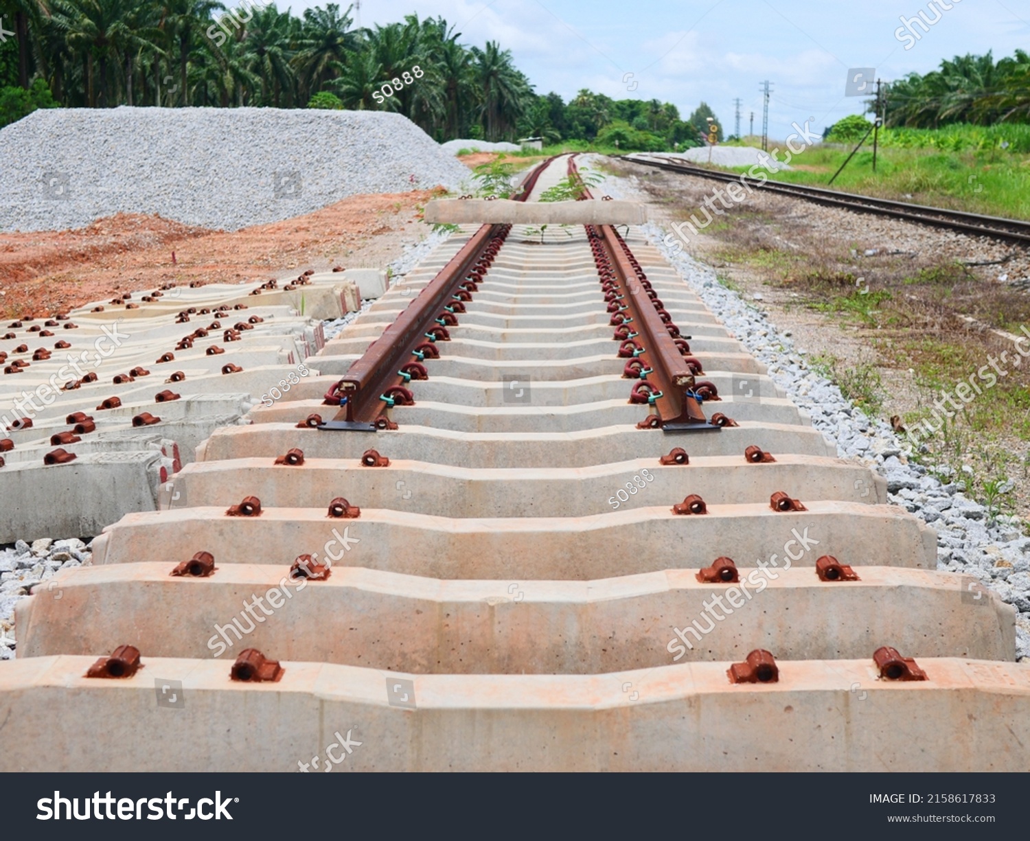 Concrete Rail Sleepers Construction New Doubletrack Stock Photo ...