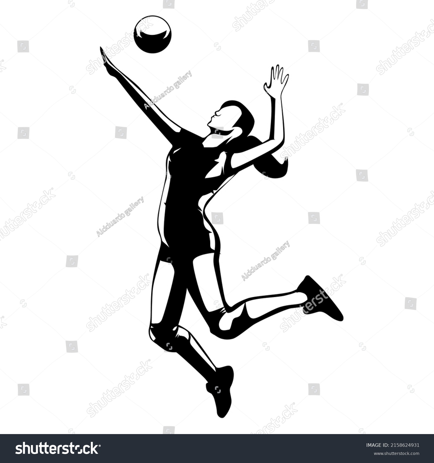 Silhouette Illustration Female Volleyball Athlete Hitting Stock ...