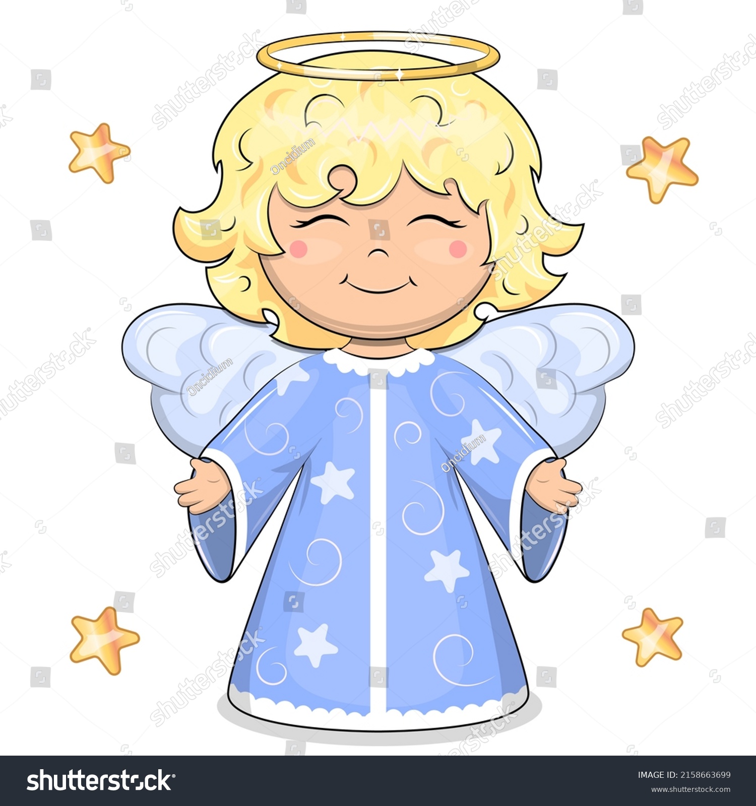 Cute Cartoon Blond Angel Blue Clothes Stock Vector (royalty Free 