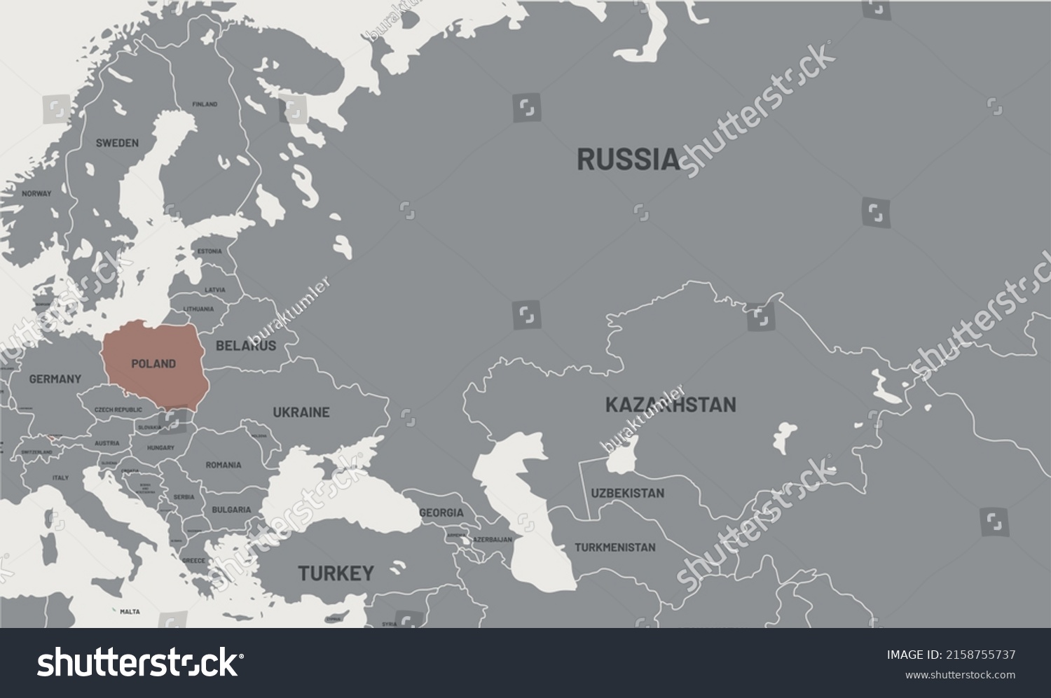 Poland On World Map Poland Colored Stock Vector Royalty Free Stock Vector Poland On World Map Poland Colored Differently From Other Countries Vector Map Design Vector 2158755737