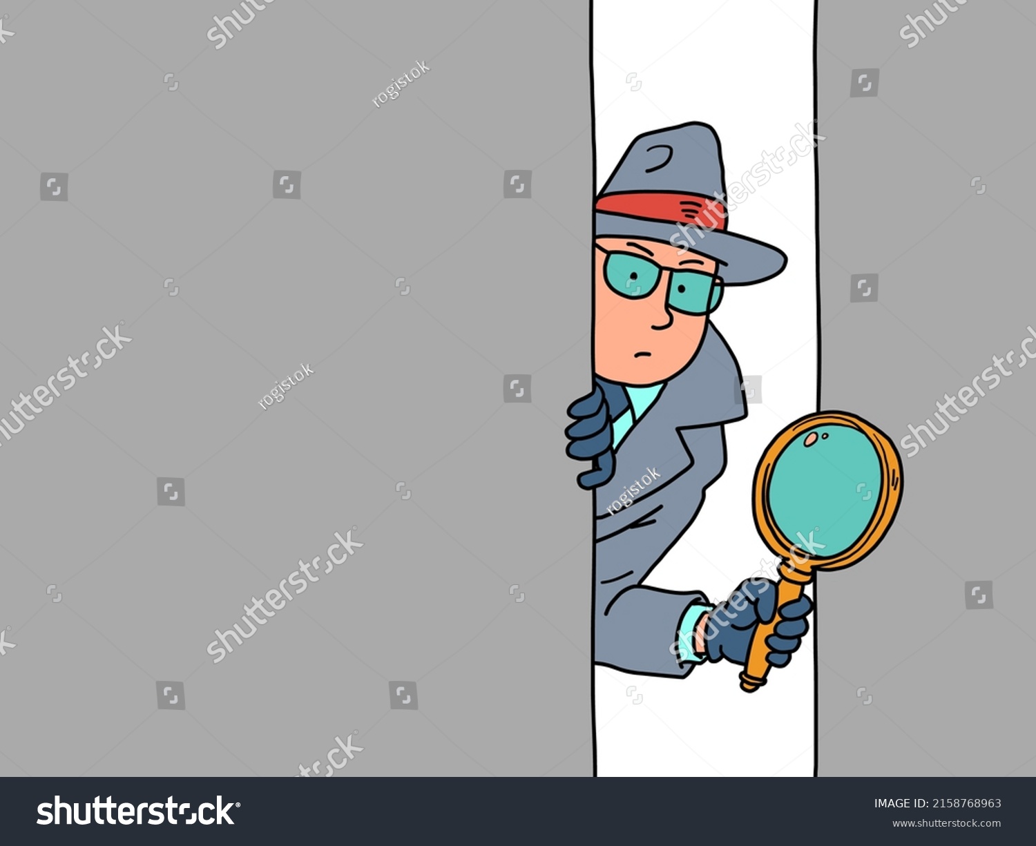 Detective Looks Out Magnifying Glass Behind Stock Vector (Royalty Free ...