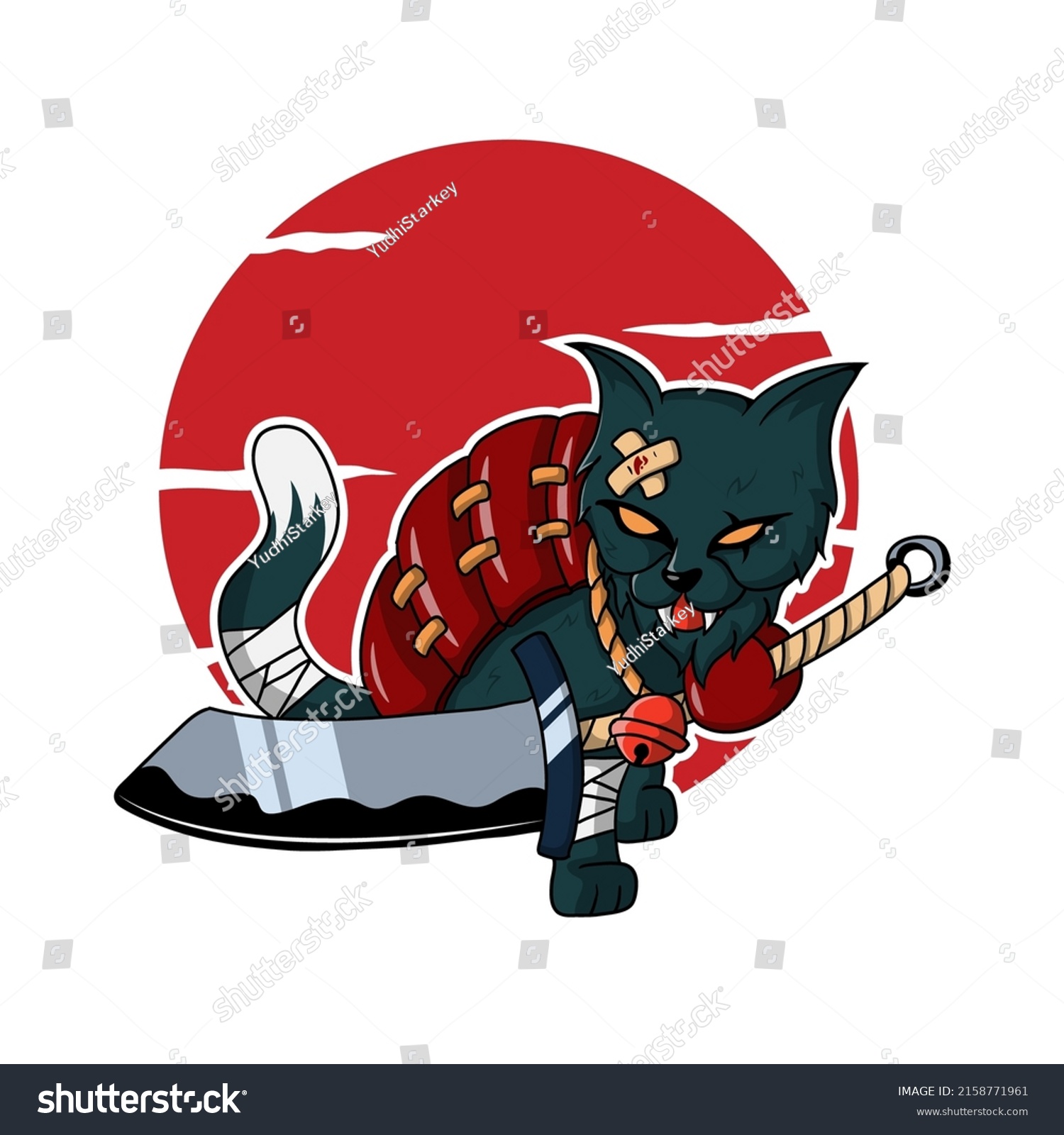 Japanese Samurai Cat Vector Illustration Stock Vector (Royalty Free ...