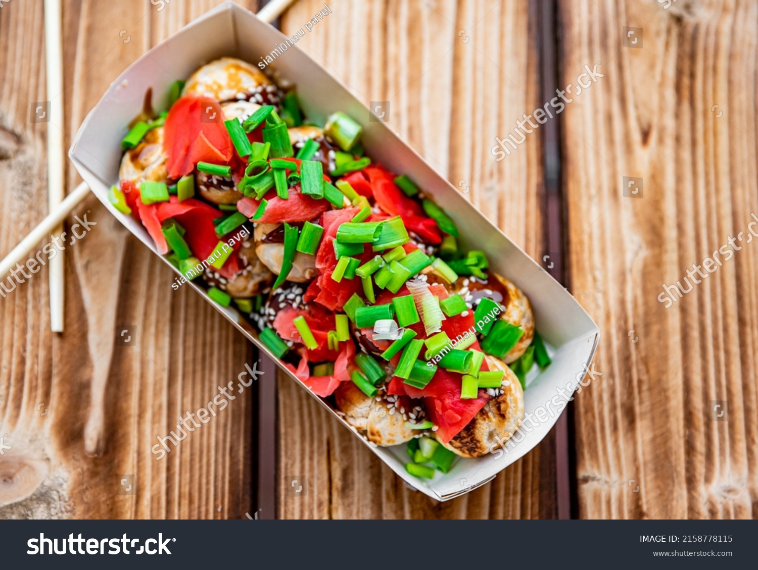 Japanese Street Food Takoyaki Octopus Balls Stock Photo 2158778115