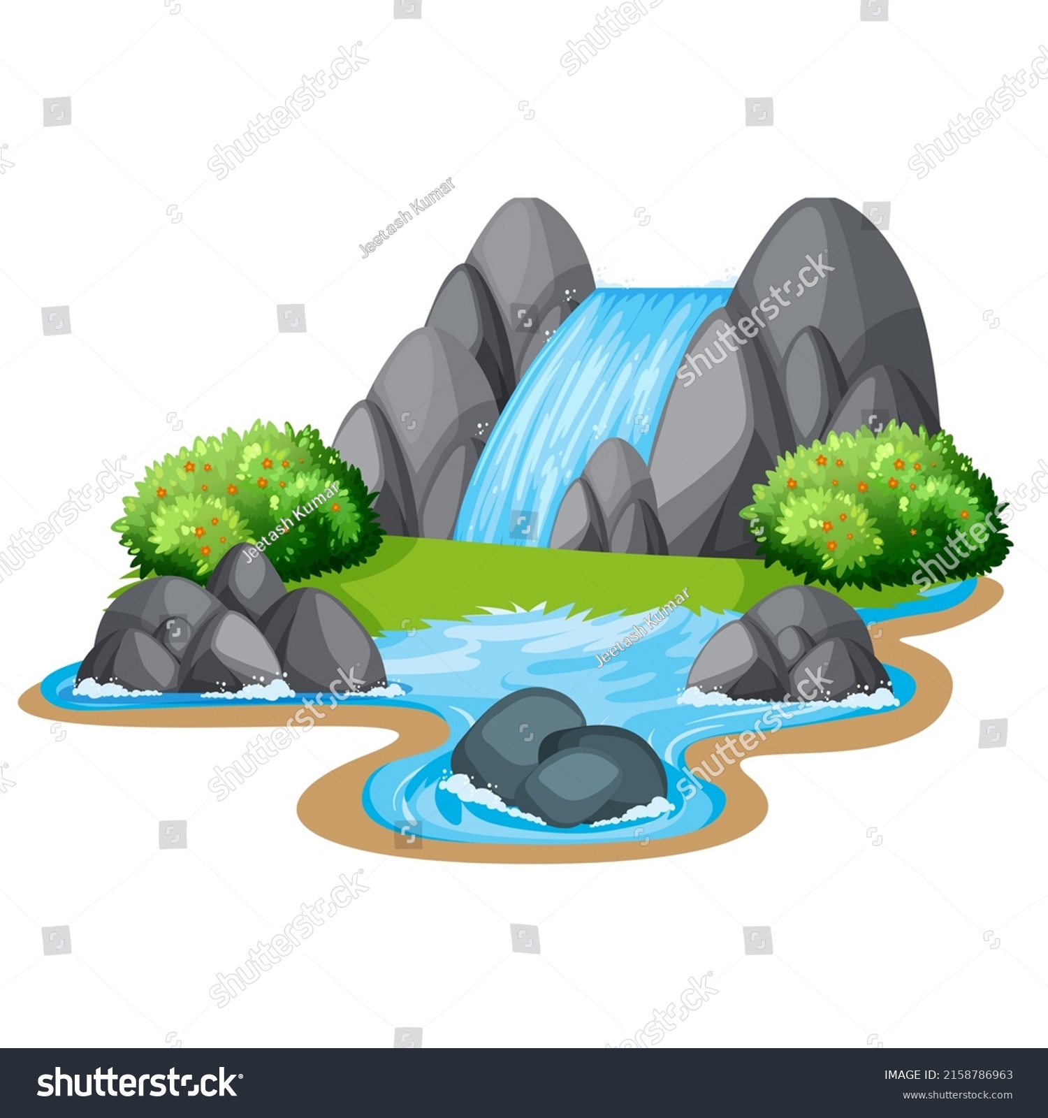 Beautiful Mountain Waterfall Illustration Png Stock Illustration ...