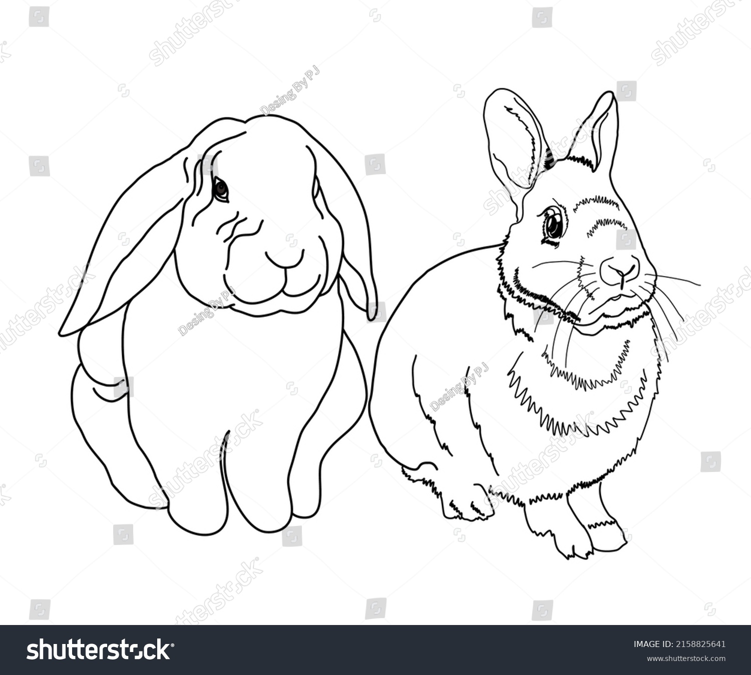 Two Rabbit Black White Vector Art Stock Vector (Royalty Free ...