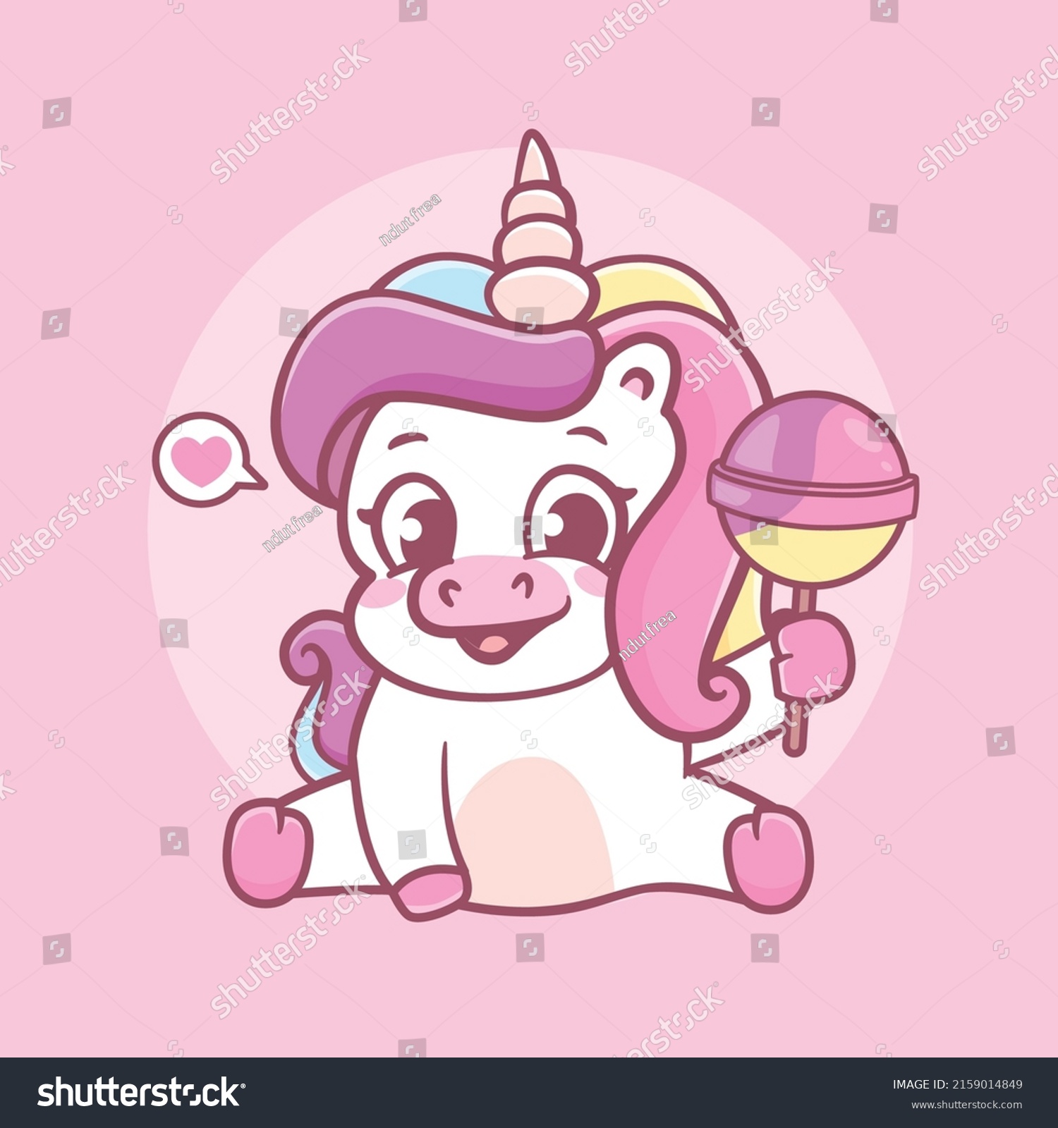 Cute Baby Unicorn Holding Lollipop Candy Stock Vector (Royalty Free ...