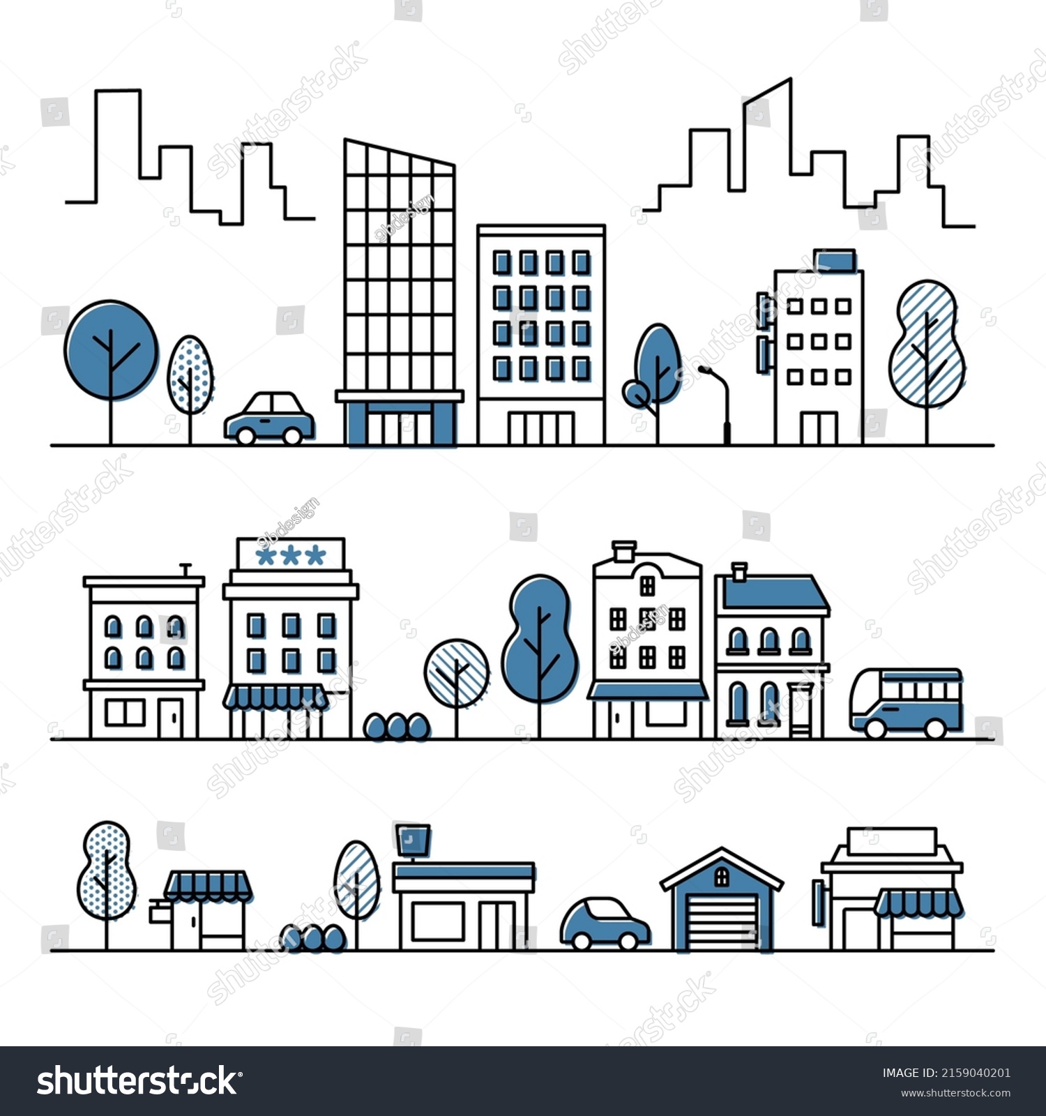 Set Background Icons Streetscape City Center Stock Vector (Royalty Free ...