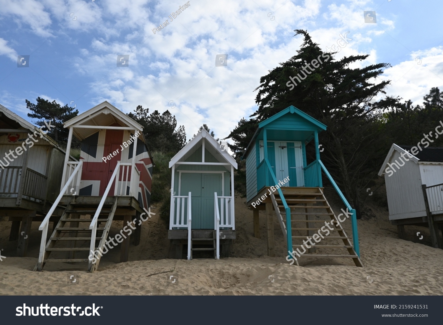 Colourful Wooden Beach Huts Wells Next Stock Photo 2159241531