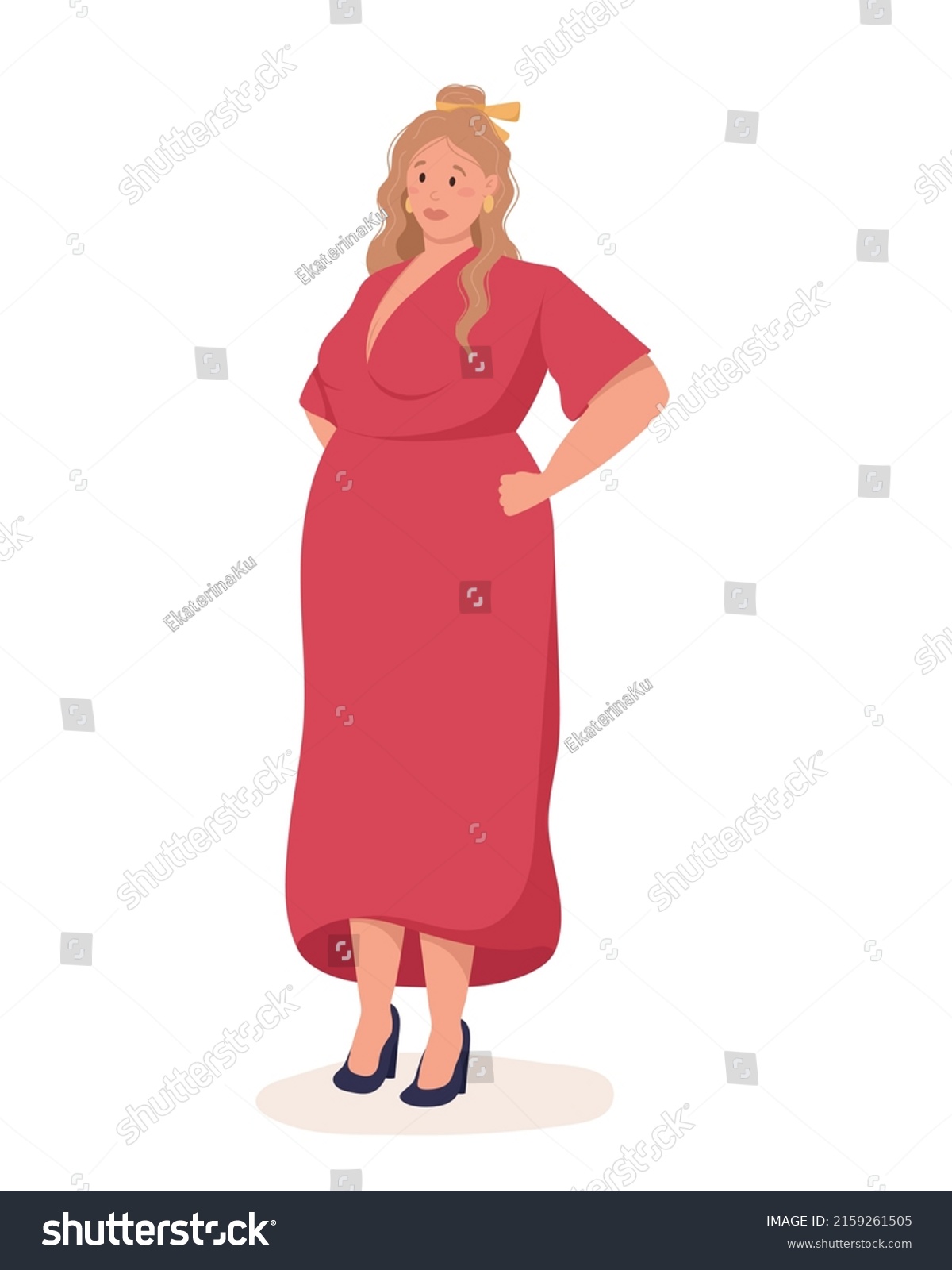 Vector Illustration Standing Young Overweight Fashionable Stock Vector