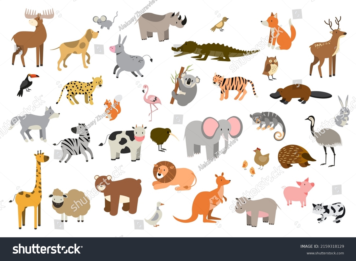 Big Vector Set Animals Cartoon Style Stock Vector (Royalty Free ...