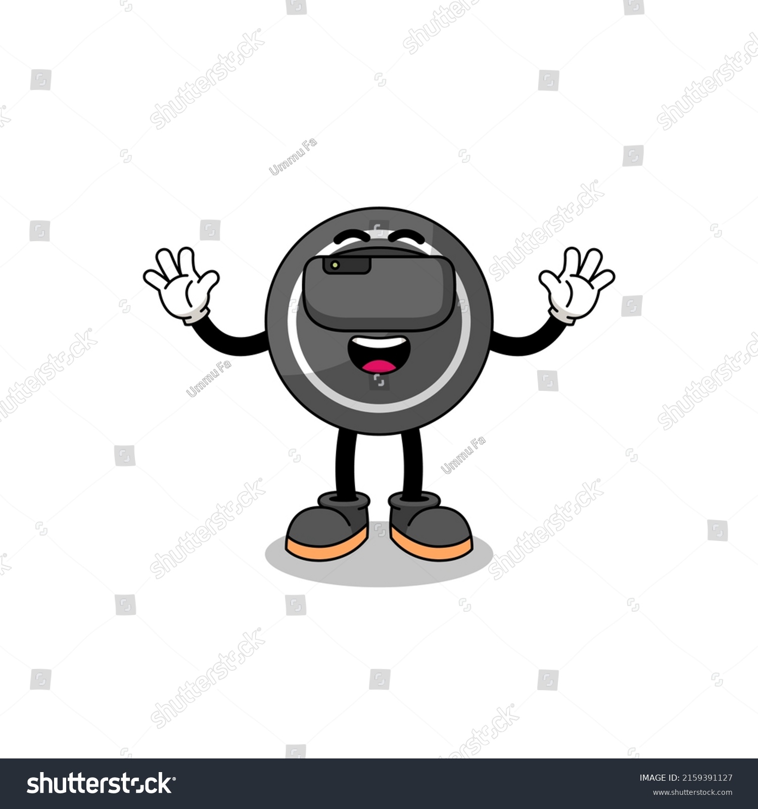 Illustration Hockey Puck Vr Headset Character Stock Vector (Royalty