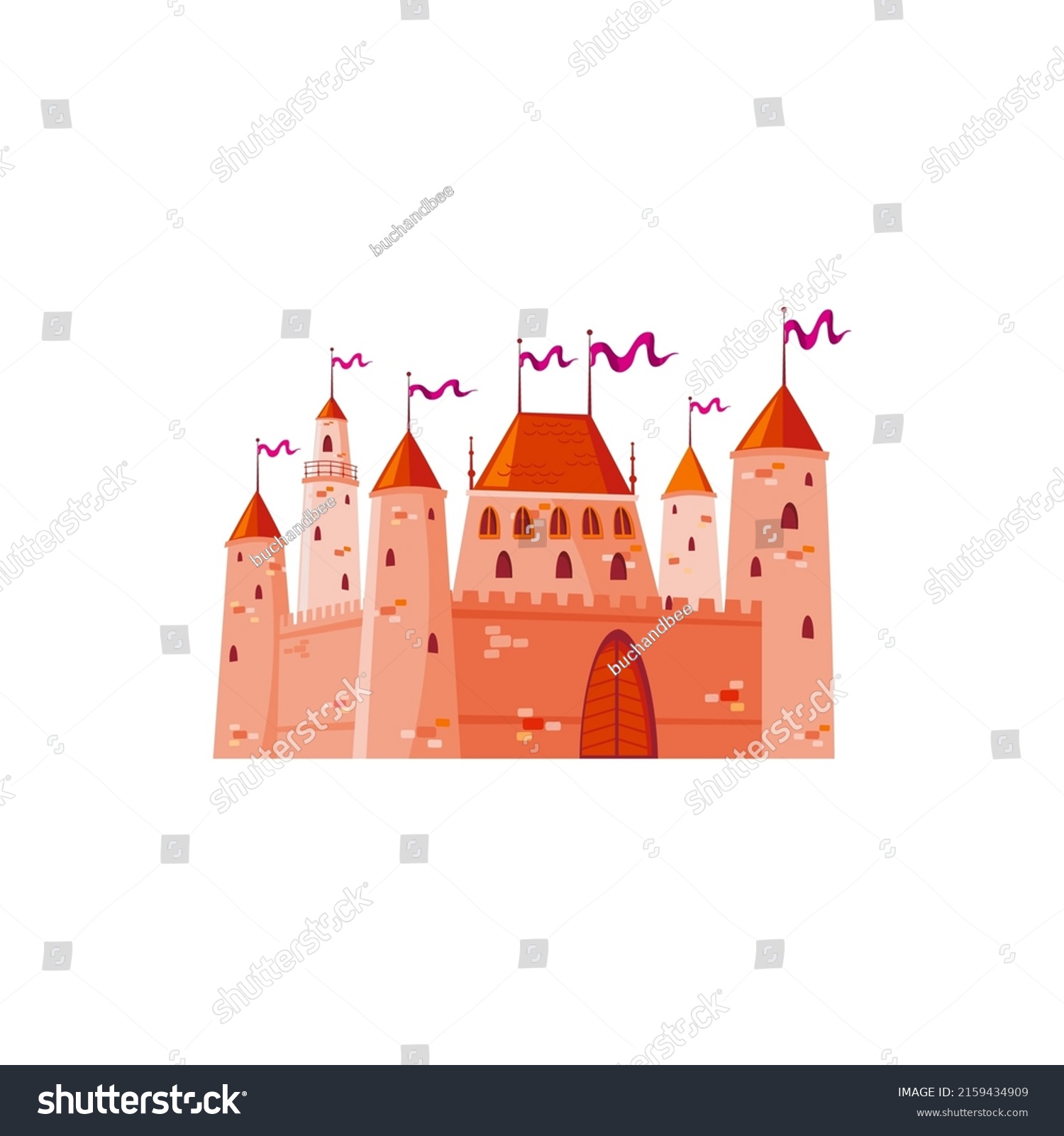 Fortress Red Brick Towers Medieval Castle Stock Vector (royalty Free 