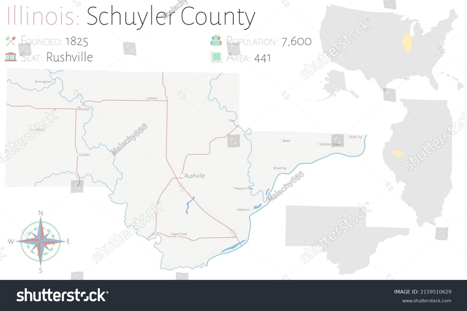 Large Detailed Map Schuyler County Illinois Stock Vector (Royalty Free ...