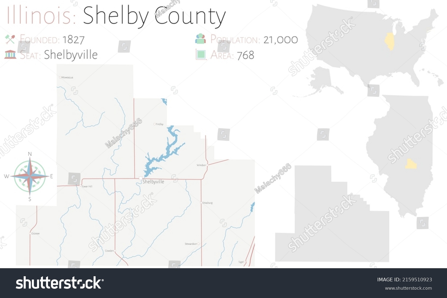 Large Detailed Map Shelby County Illinois Stock Vector (Royalty Free ...