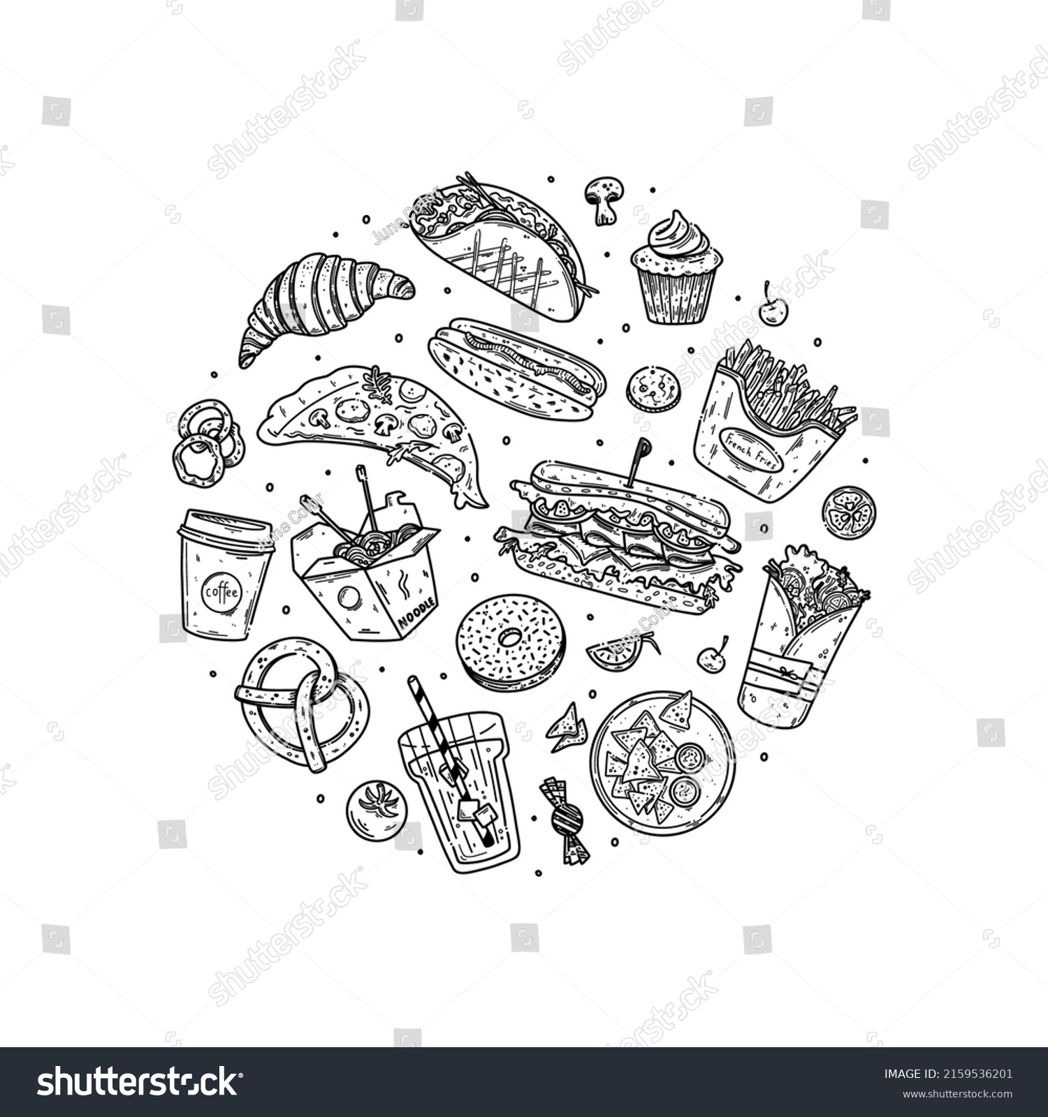 Fast Food Vector Set Illustration Circle Stock Vector (Royalty Free ...