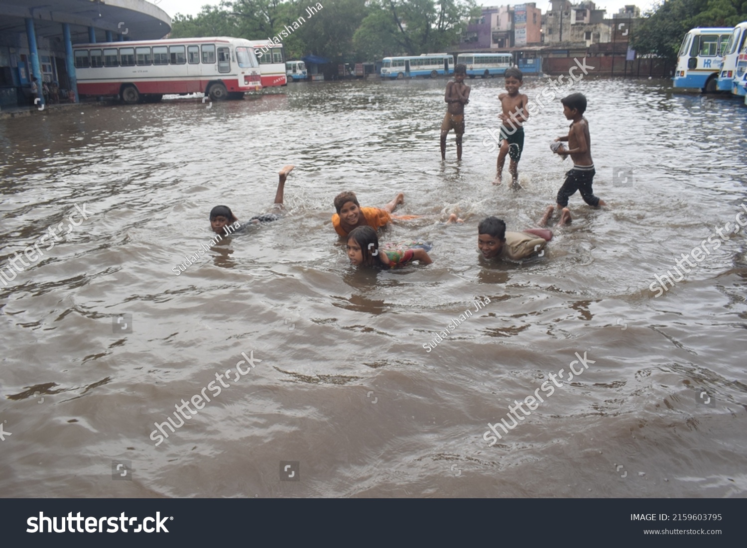 Poor Children Enjoying Swimming Pool Water Stock Photo 2159603795 ...