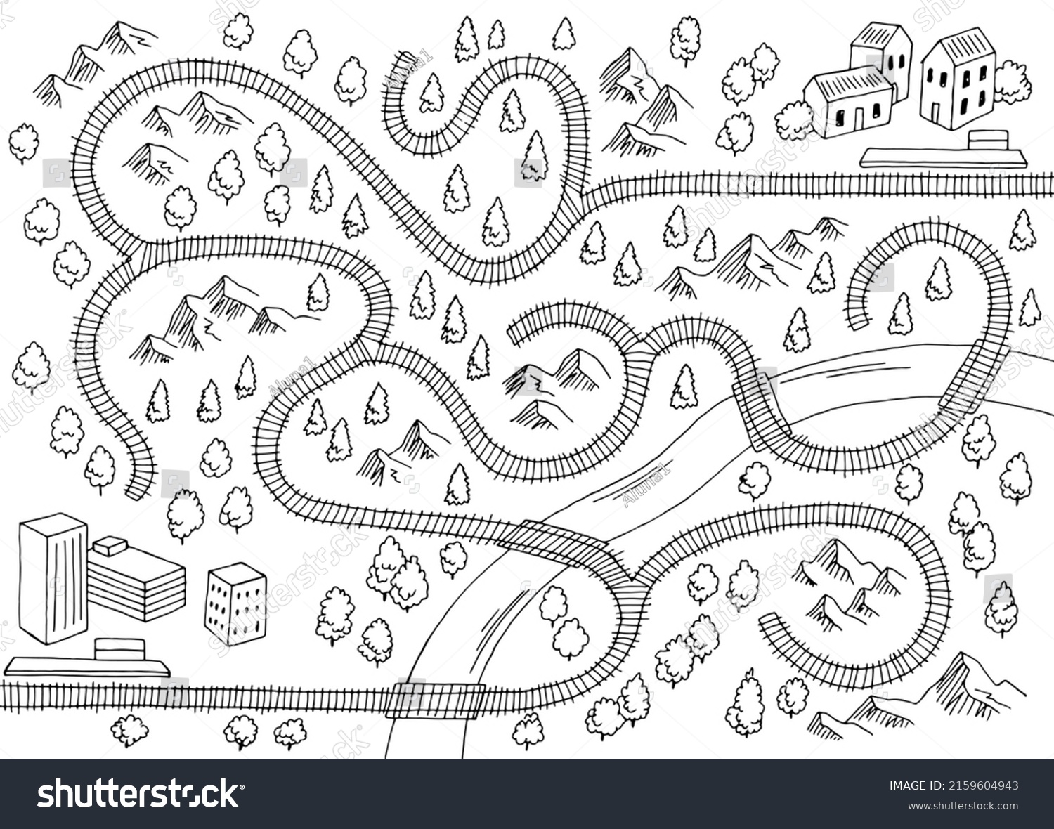 Railroad Maze Graphic Black White Sketch Stock Vector (Royalty Free ...