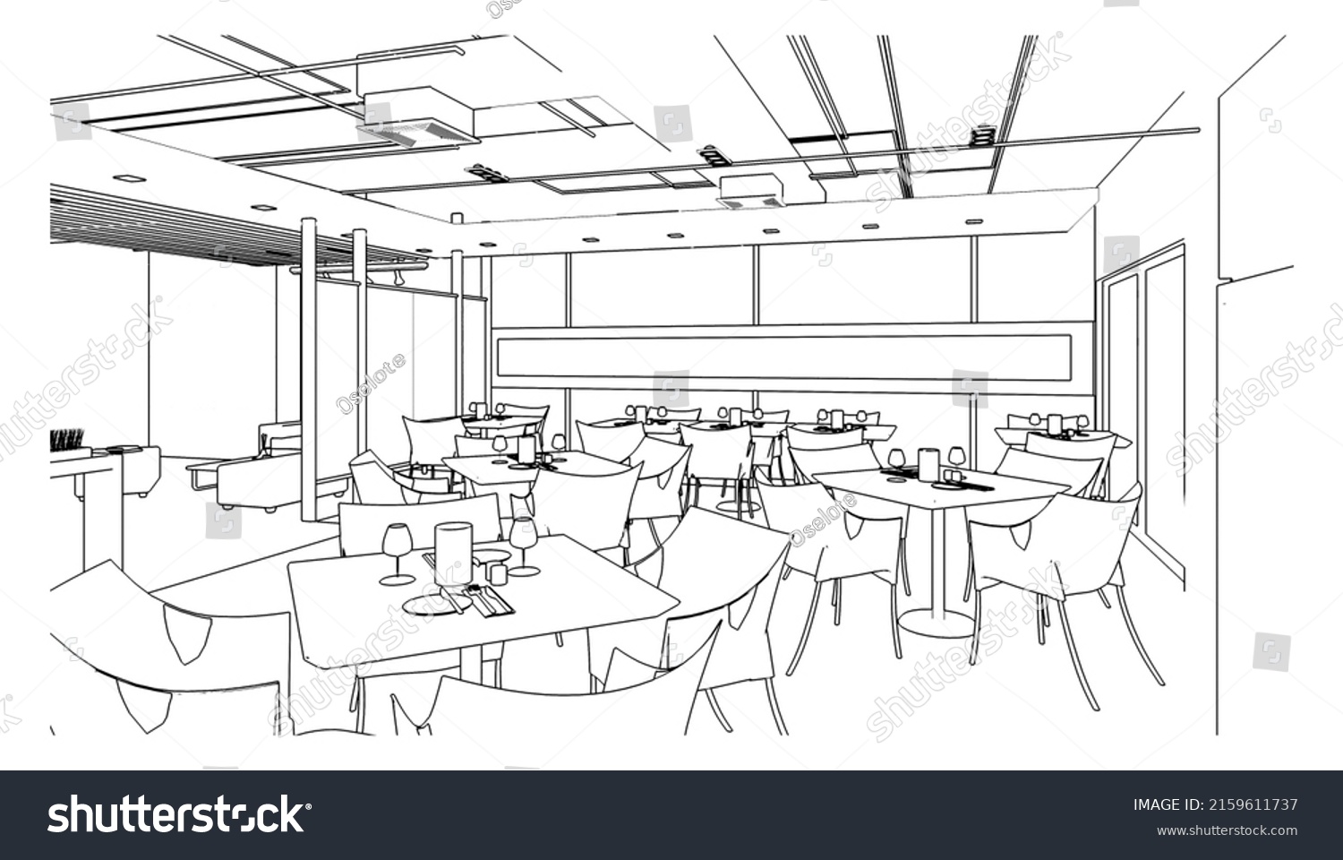 Line Drawing Restaurantmodern Design3d Rendering Stock Illustration ...