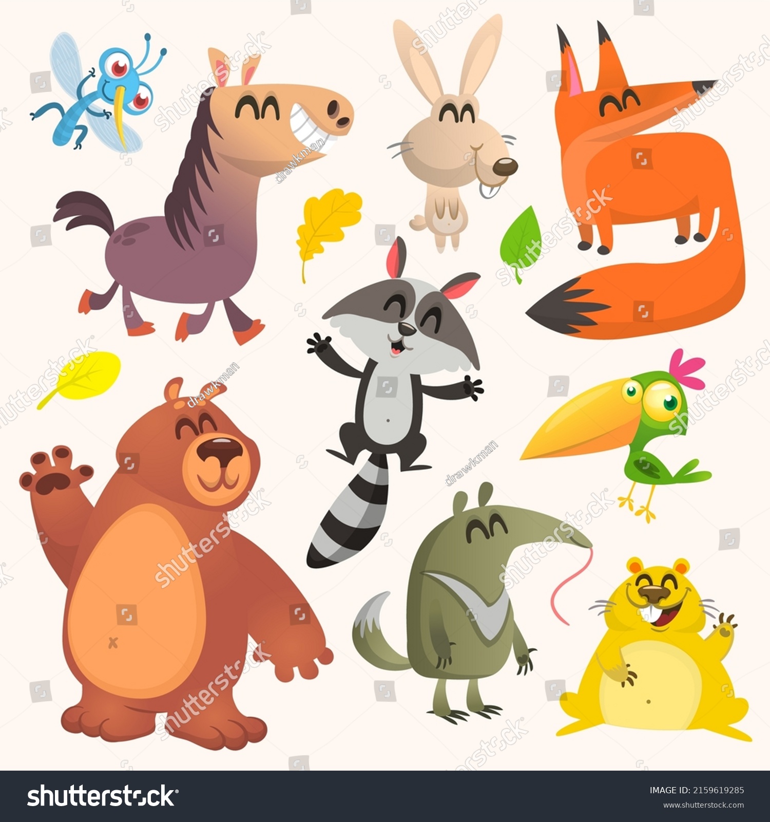 Set Funny Animals Isolated On White Stock Vector (Royalty Free ...