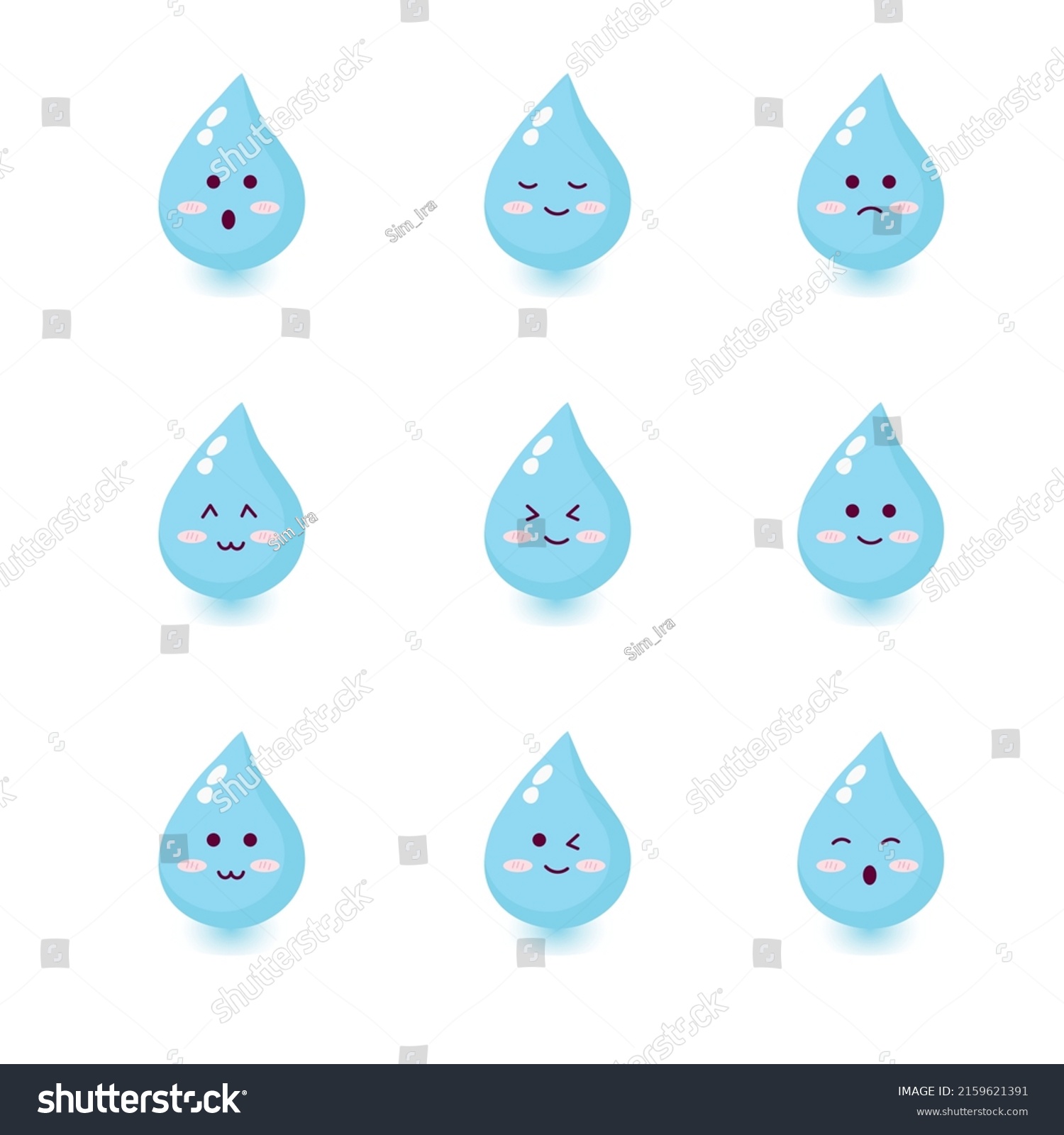 Cute Happy Smiling Water Drop Set Stock Vector (Royalty Free ...