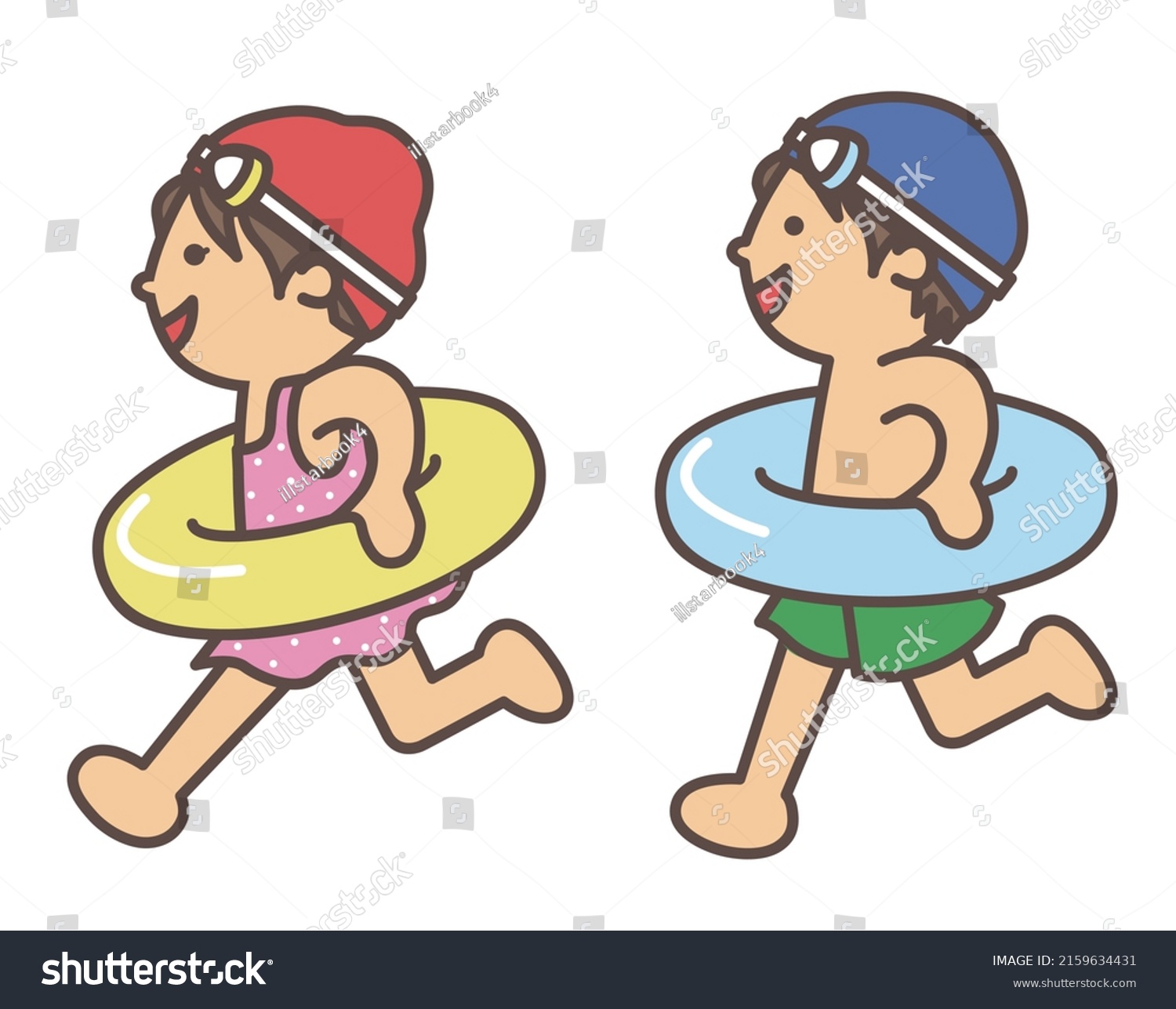 Boys Girls Running Happily Swimsuits Stock Vector (Royalty Free ...