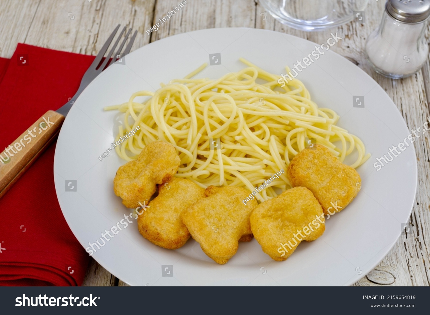 Top View Plate Spaghetti Chicken Nuggets Stock Photo 2159654819 ...