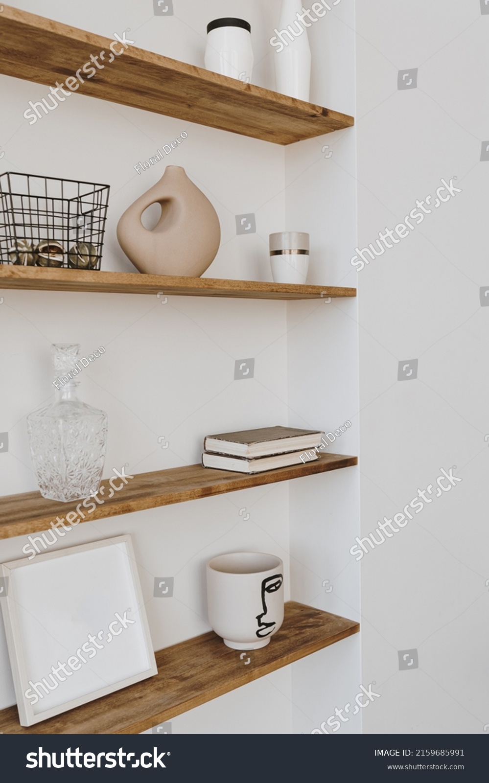 Decorated Shelf On White Wall Aesthetic Stock Photo 2159685991 ...