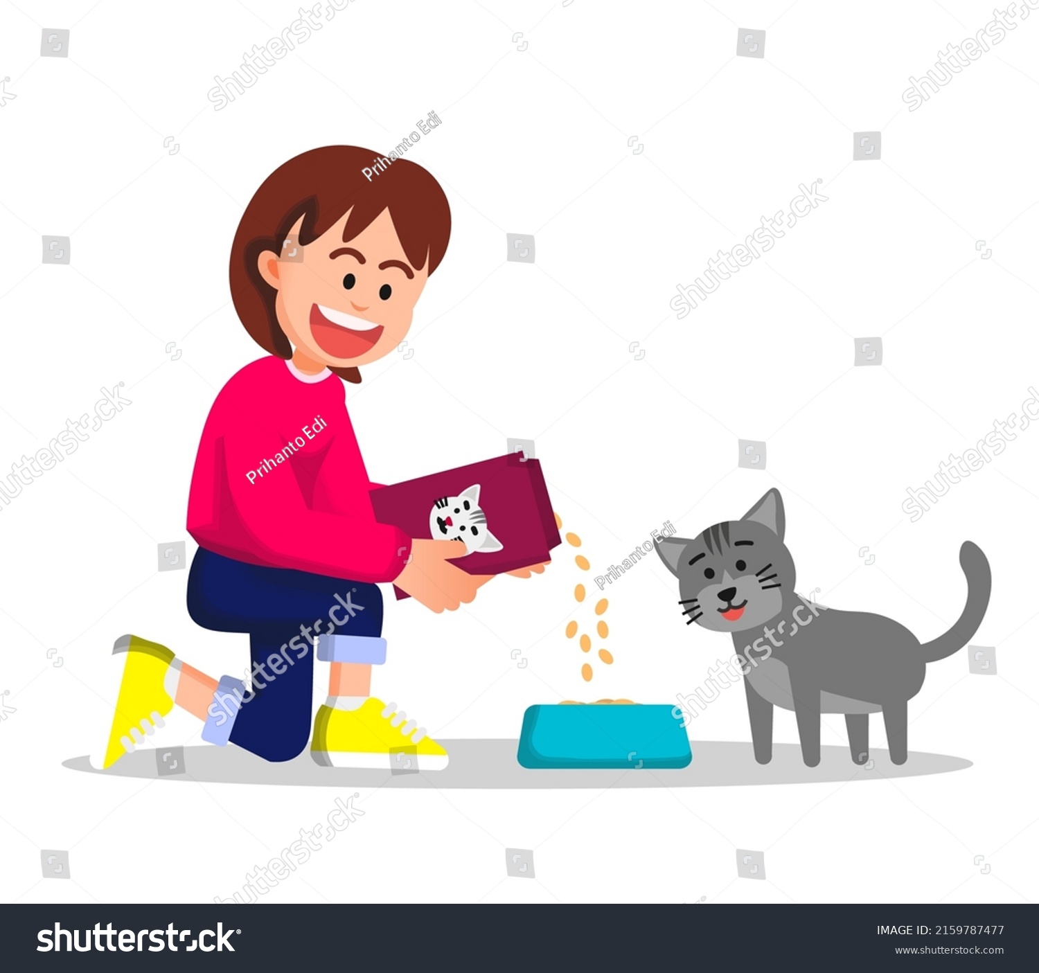 Cute Little Girl Feeds Her Pet Stock Vector (Royalty Free) 2159787477 ...