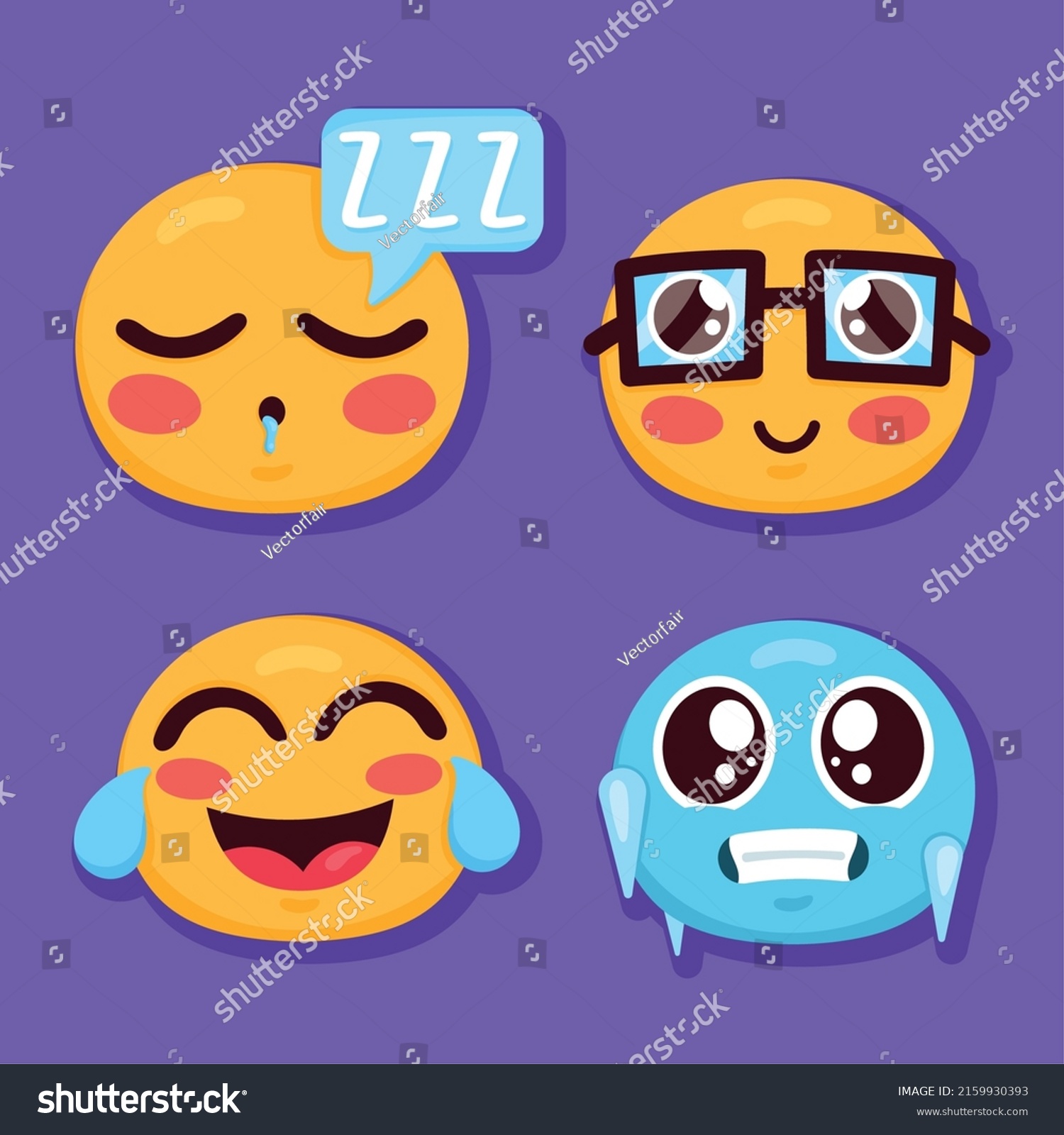 Four Emojis Characters Set Icons Stock Vector (Royalty Free) 2159930393 ...