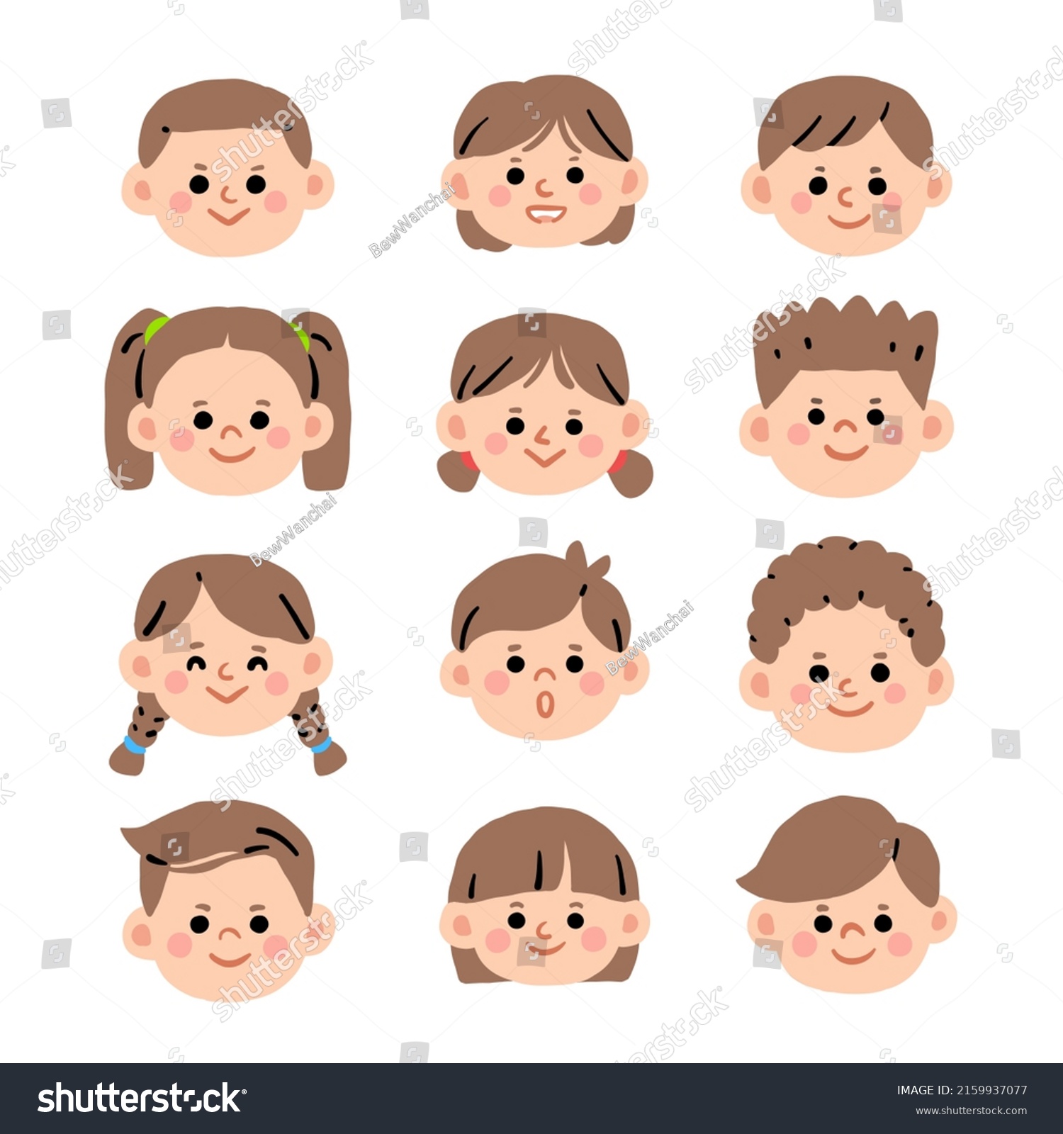 Set Kid Cartoon Faces Stock Vector (Royalty Free) 2159937077 | Shutterstock