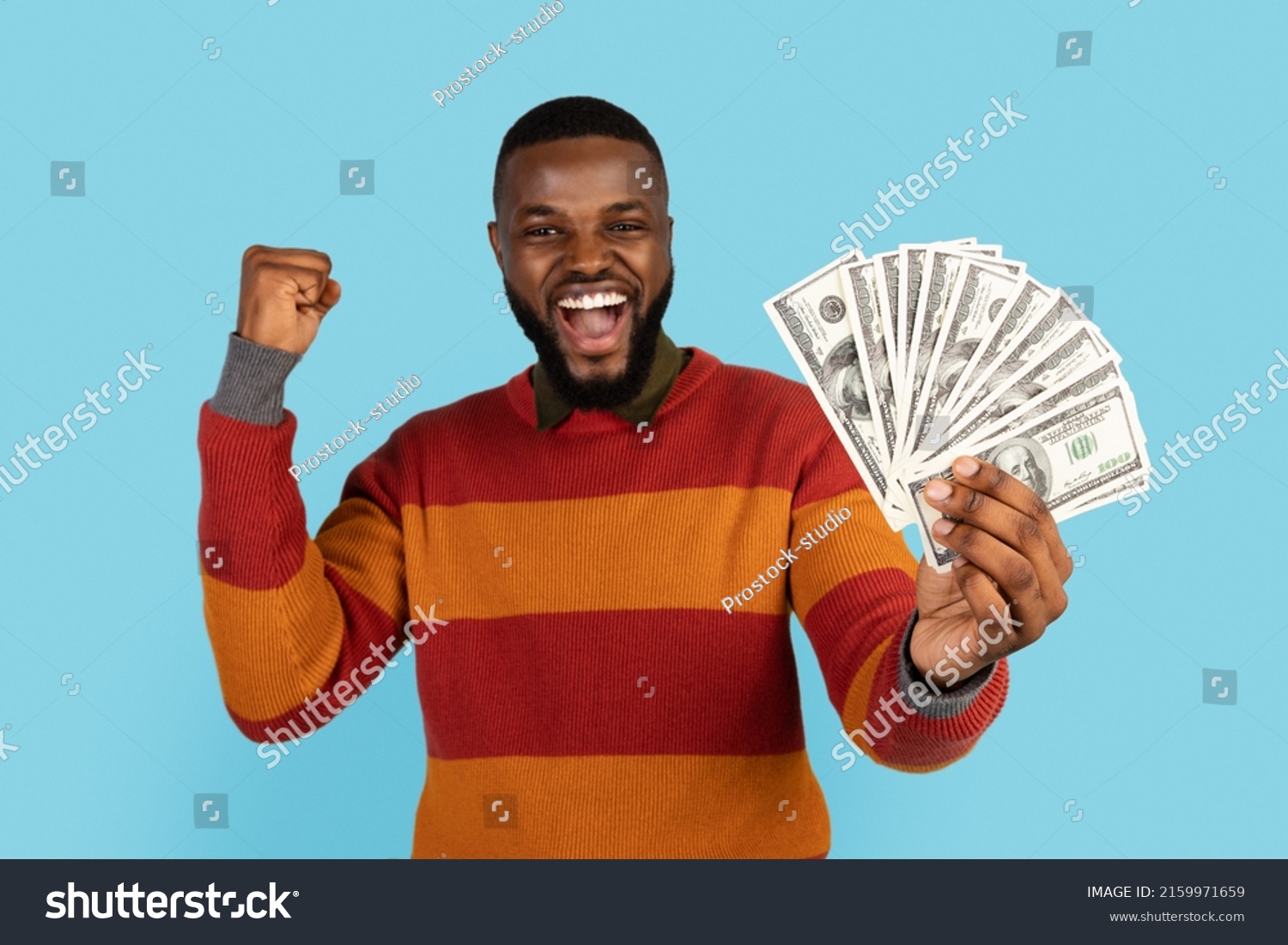 Joyful Black Man Holding Dolar Cash Stock Photo 2159971659 | Shutterstock