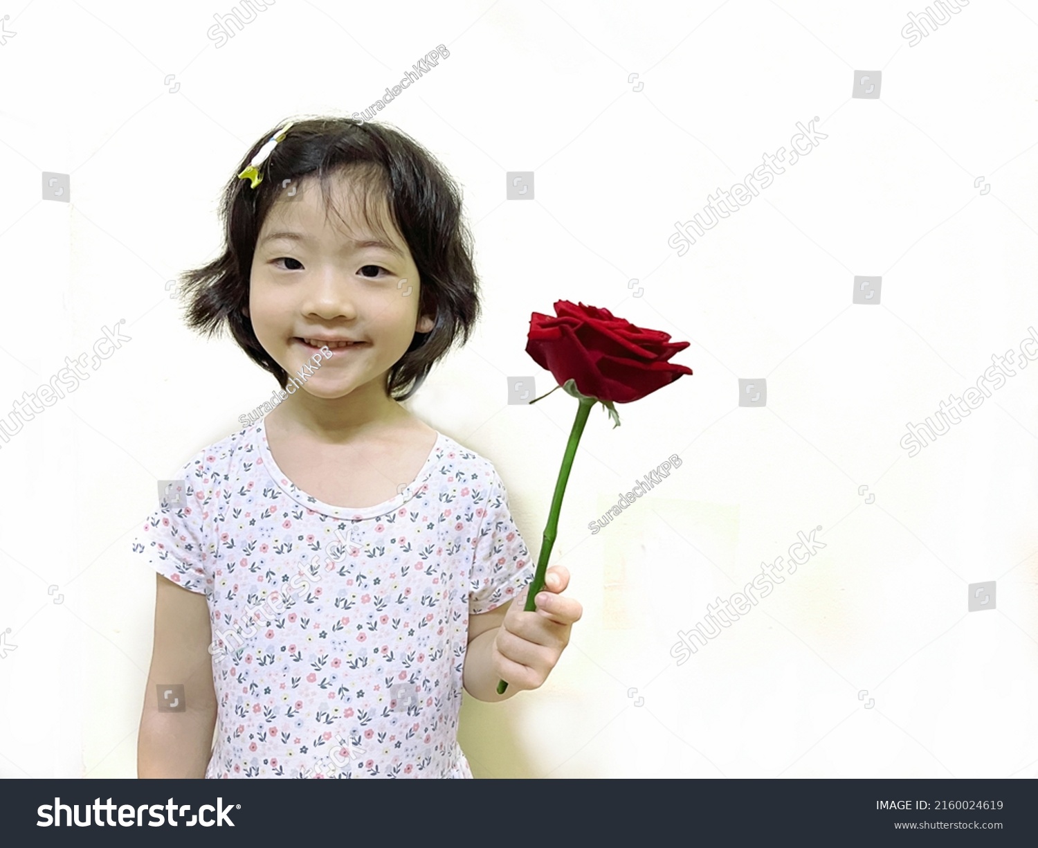 Cute Little Girl Giving Rose Isolated Stock Photo 2160024619 | Shutterstock