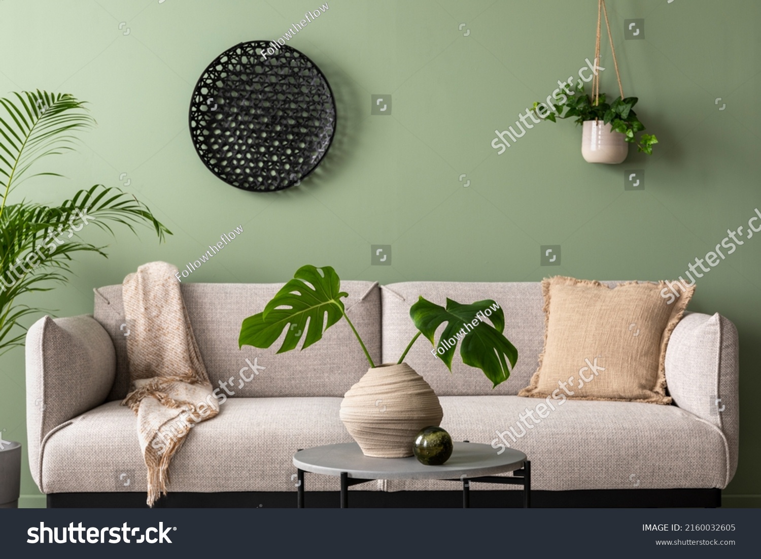 Stylish Composition Living Room Interior Green Stock Photo 2160032605 ...