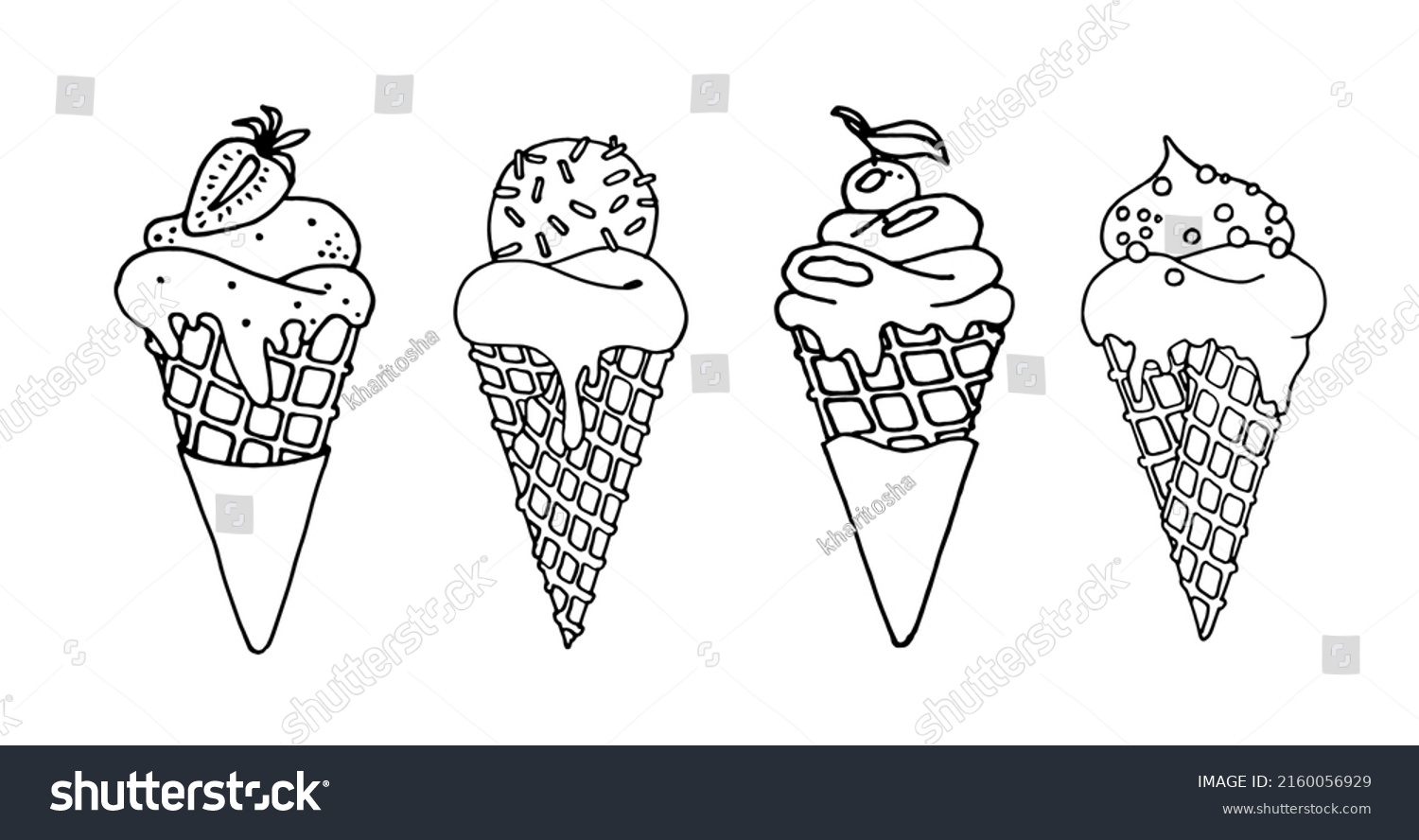 Set Ice Cream Cones Black White Stock Vector Royalty Free Shutterstock