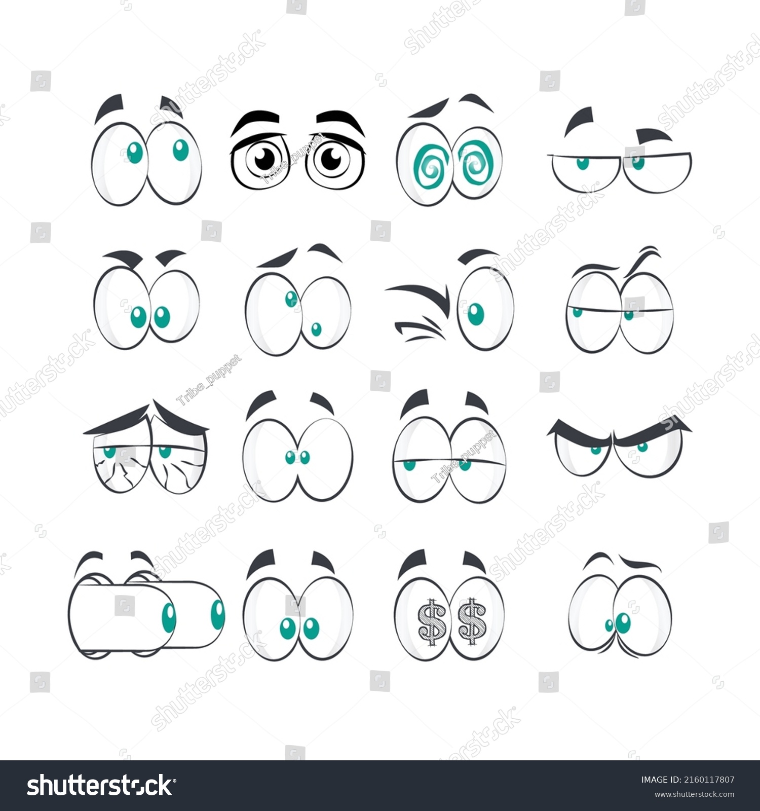 Cartoon Faces Expressive Eyes Mouth Smiling Stock Vector (Royalty Free ...