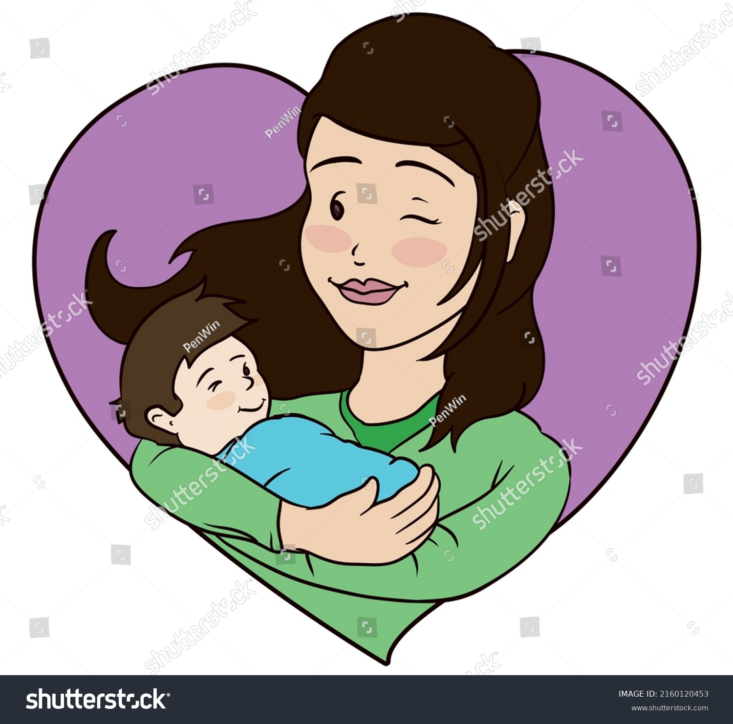 Lovely Mom Long Hair Carrying Her Stock Vector Royalty Free 2160120453 Shutterstock