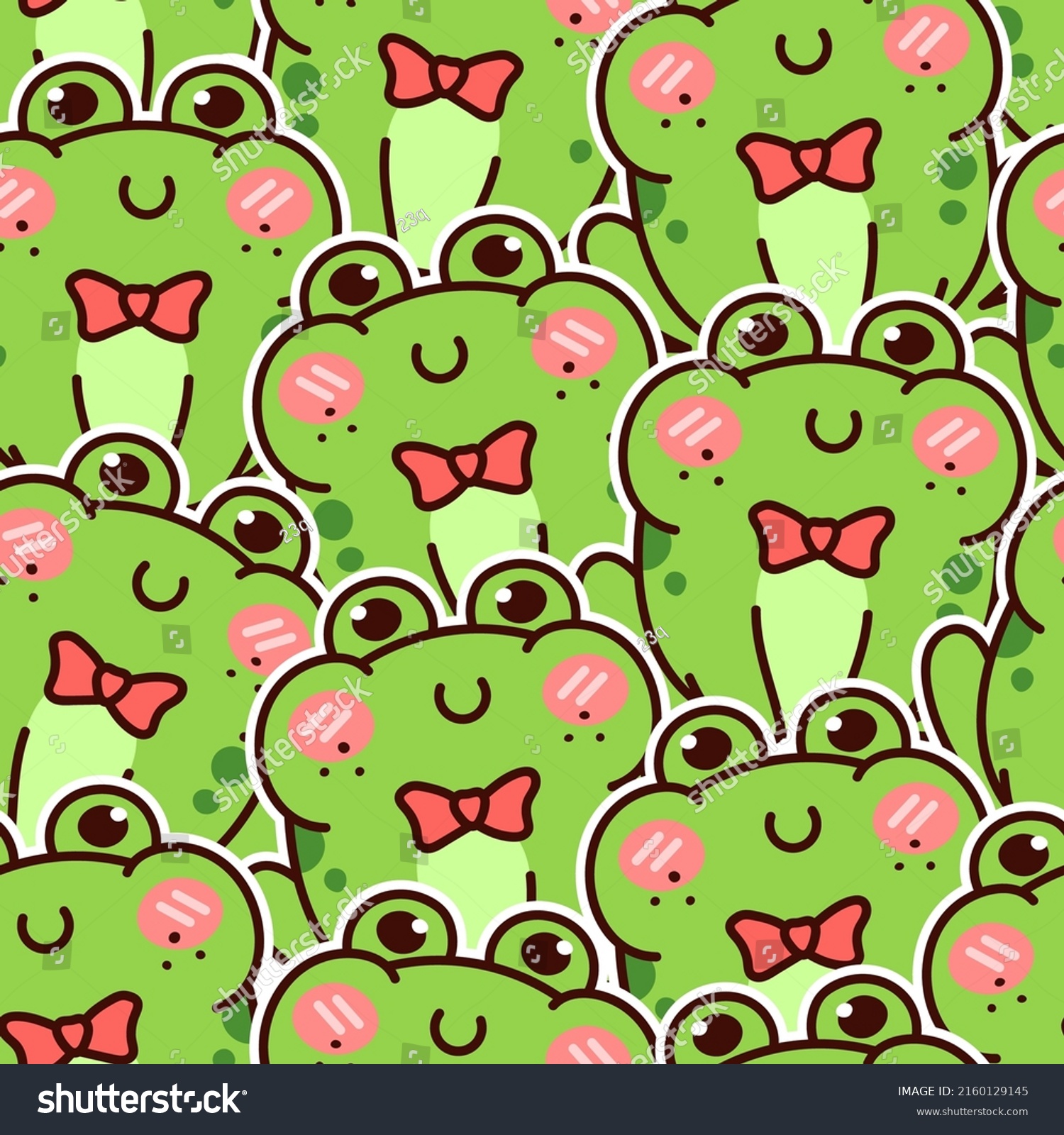 Cute Green Frog Kawaii Seamless Pattern Stock Vector (Royalty Free ...